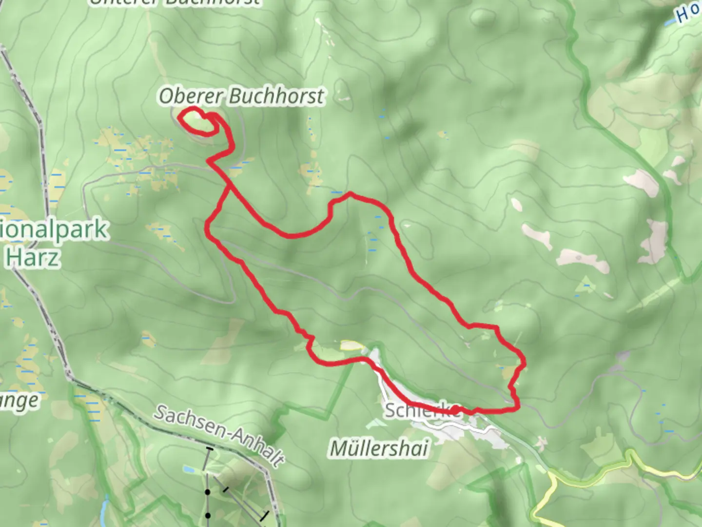An image depicting the trail Brocken Loop from Schierke and its surrounding area.