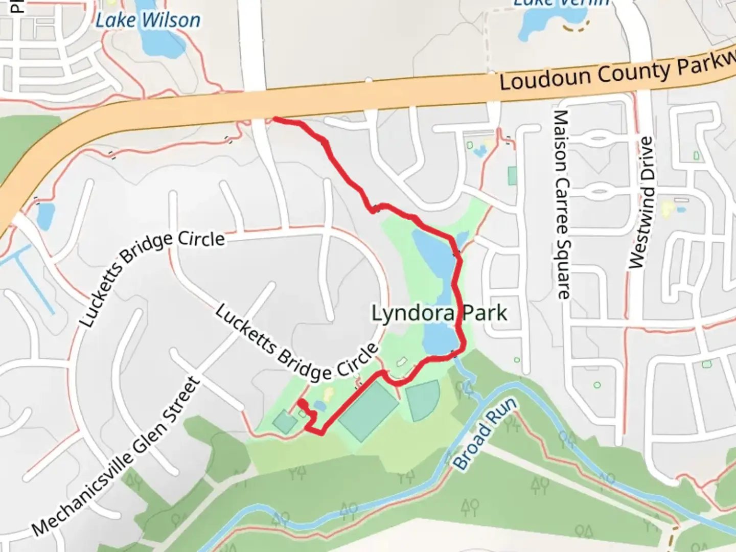 An image depicting the trail Lyndora Park and Loudoun Country Trail and its surrounding area.