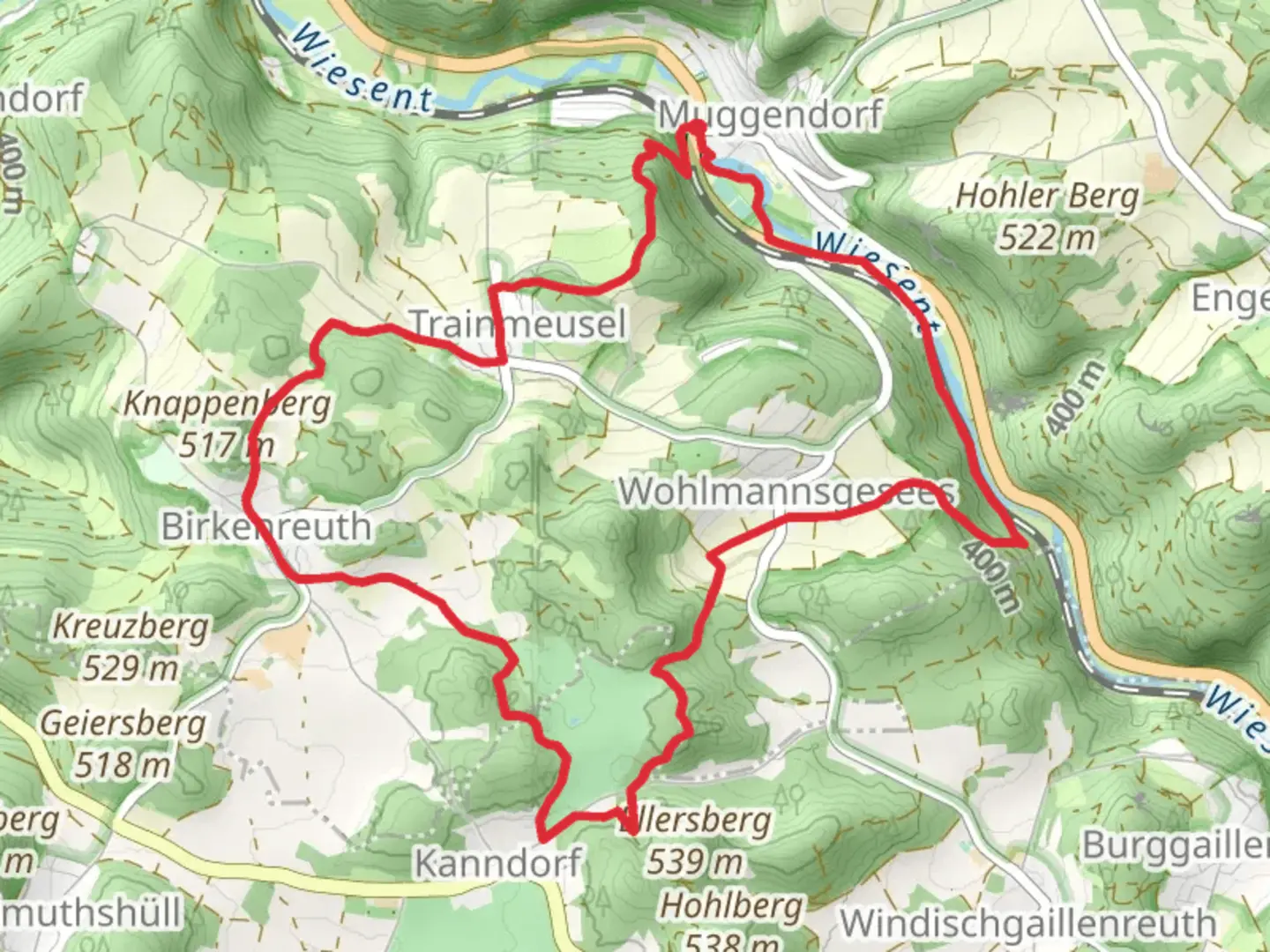 An image depicting the trail Oberjaegermartera and Leo Jobst Weg and its surrounding area.