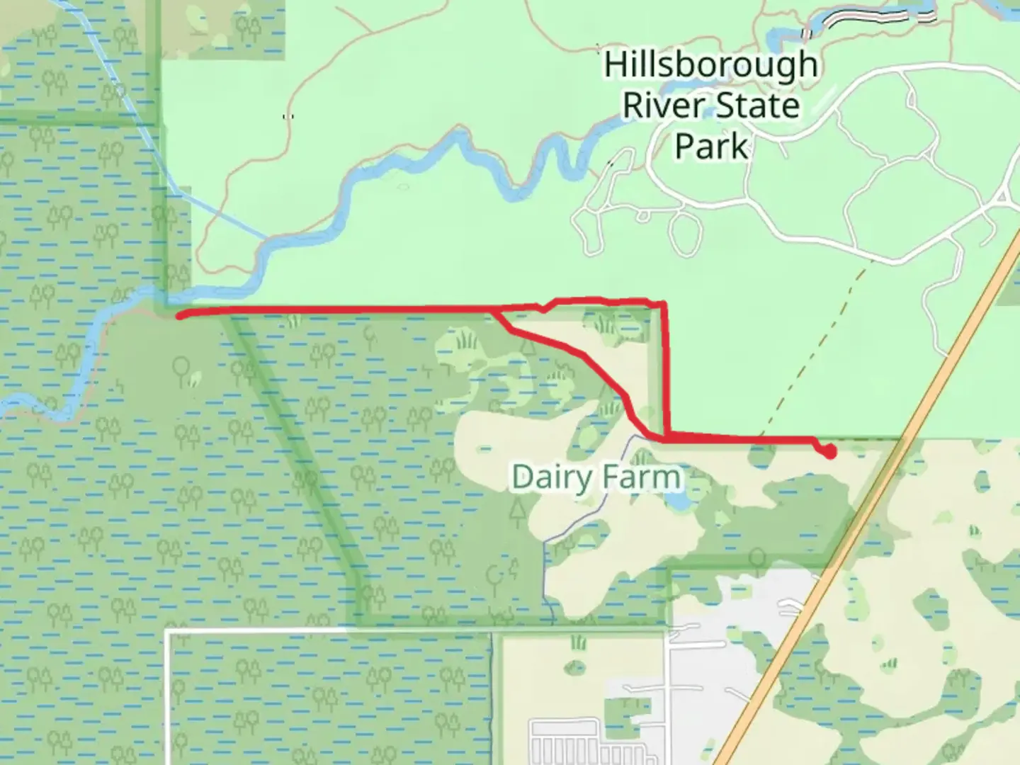 An image depicting the trail Model Dairy Road Loop and its surrounding area.