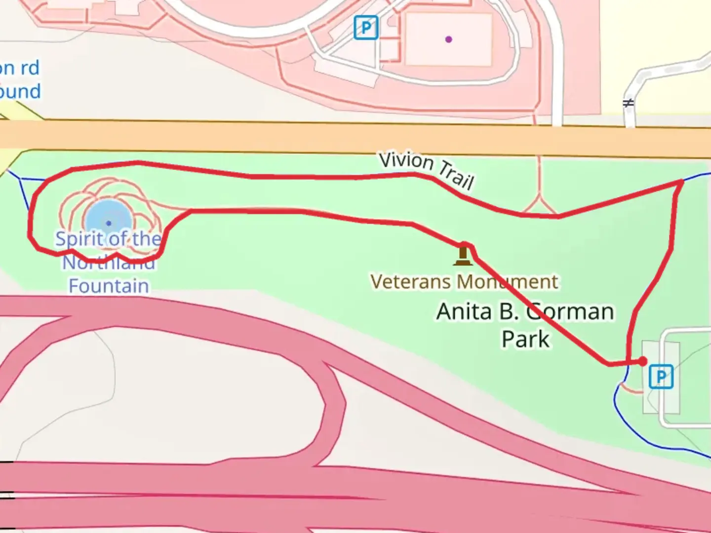 An image depicting the trail Anita B Gorman Park Loop via Vivion Trail and its surrounding area.