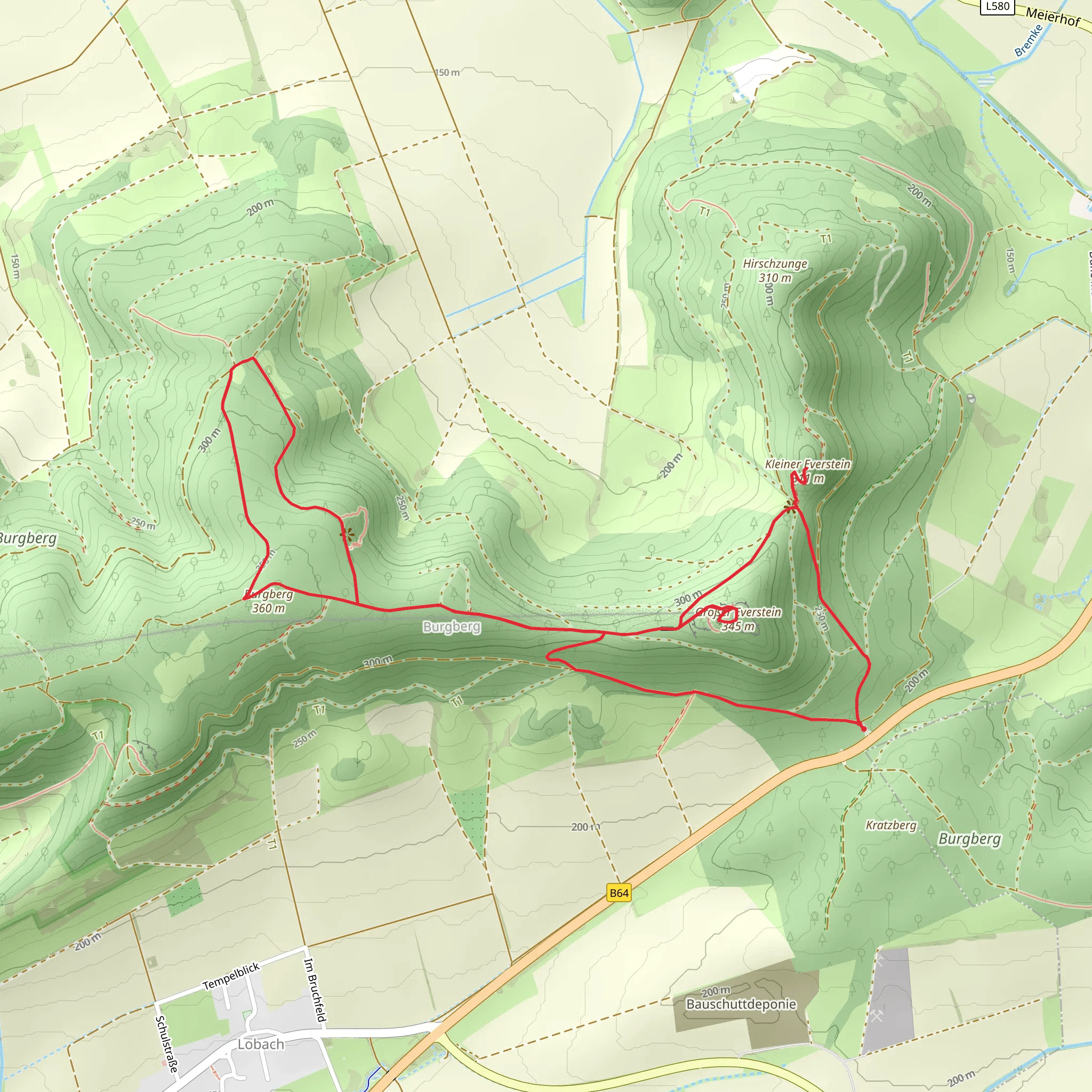 Kleiner Everstein, Großer Everstein and Burgberg Loop via Wanderweg X28 mobile static map