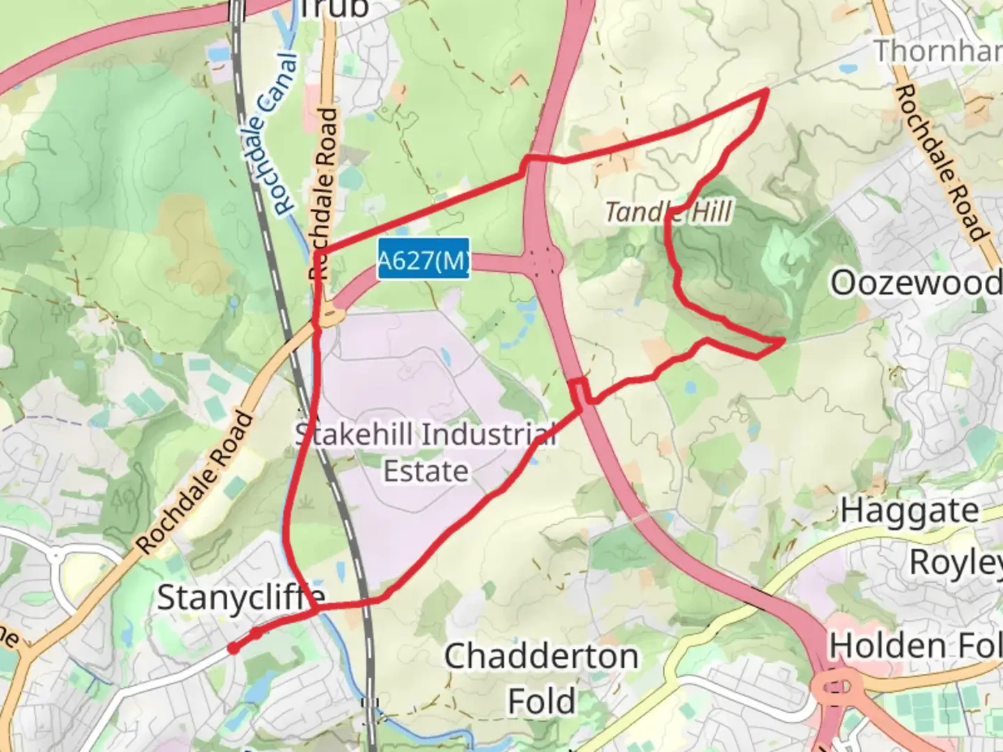 An image depicting the trail Tandle Hill Country Park Circular and its surrounding area.
