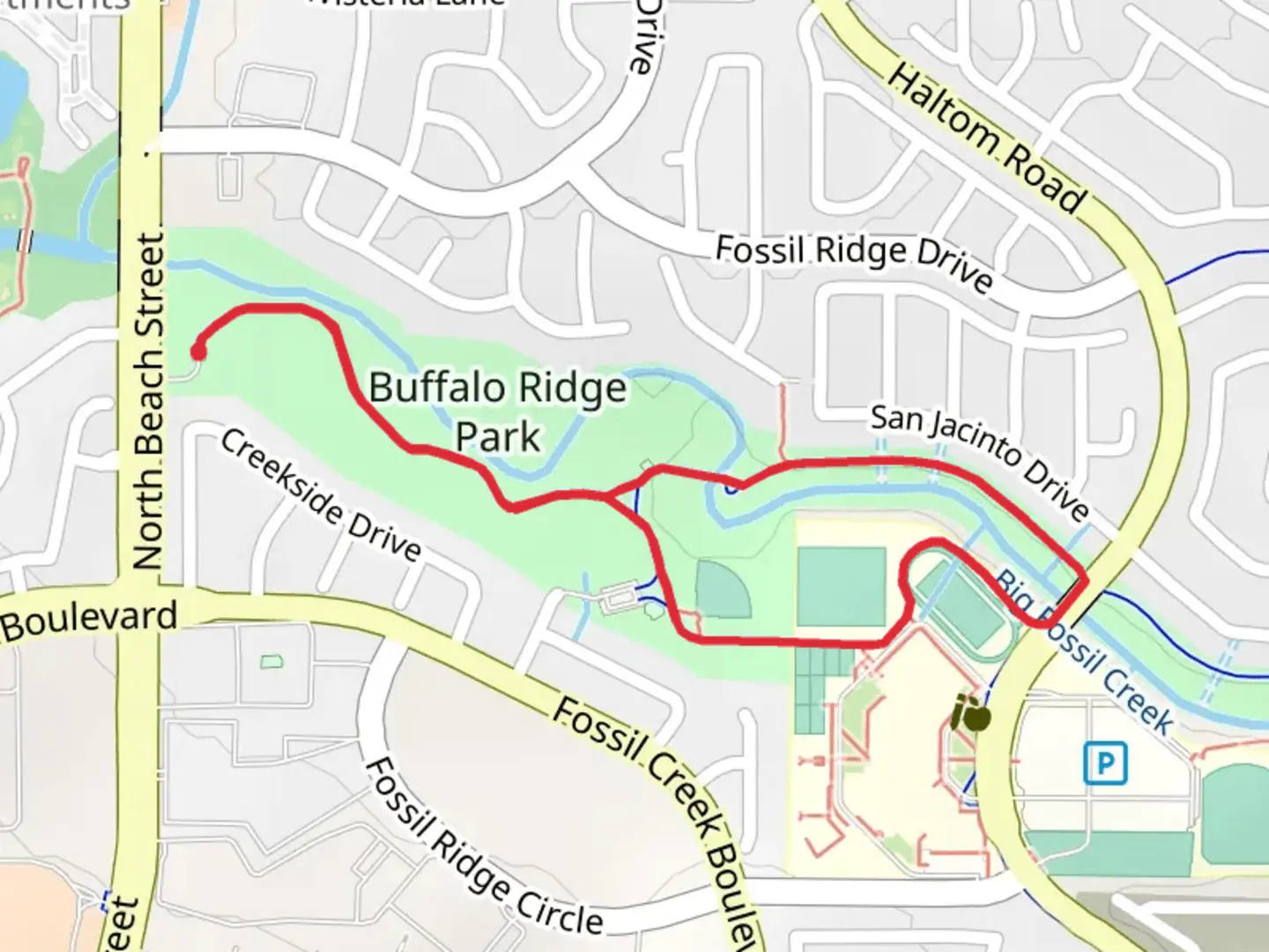 An image depicting the trail Big Fossil Creek Loop - Buffalo Ridge Park and its surrounding area.