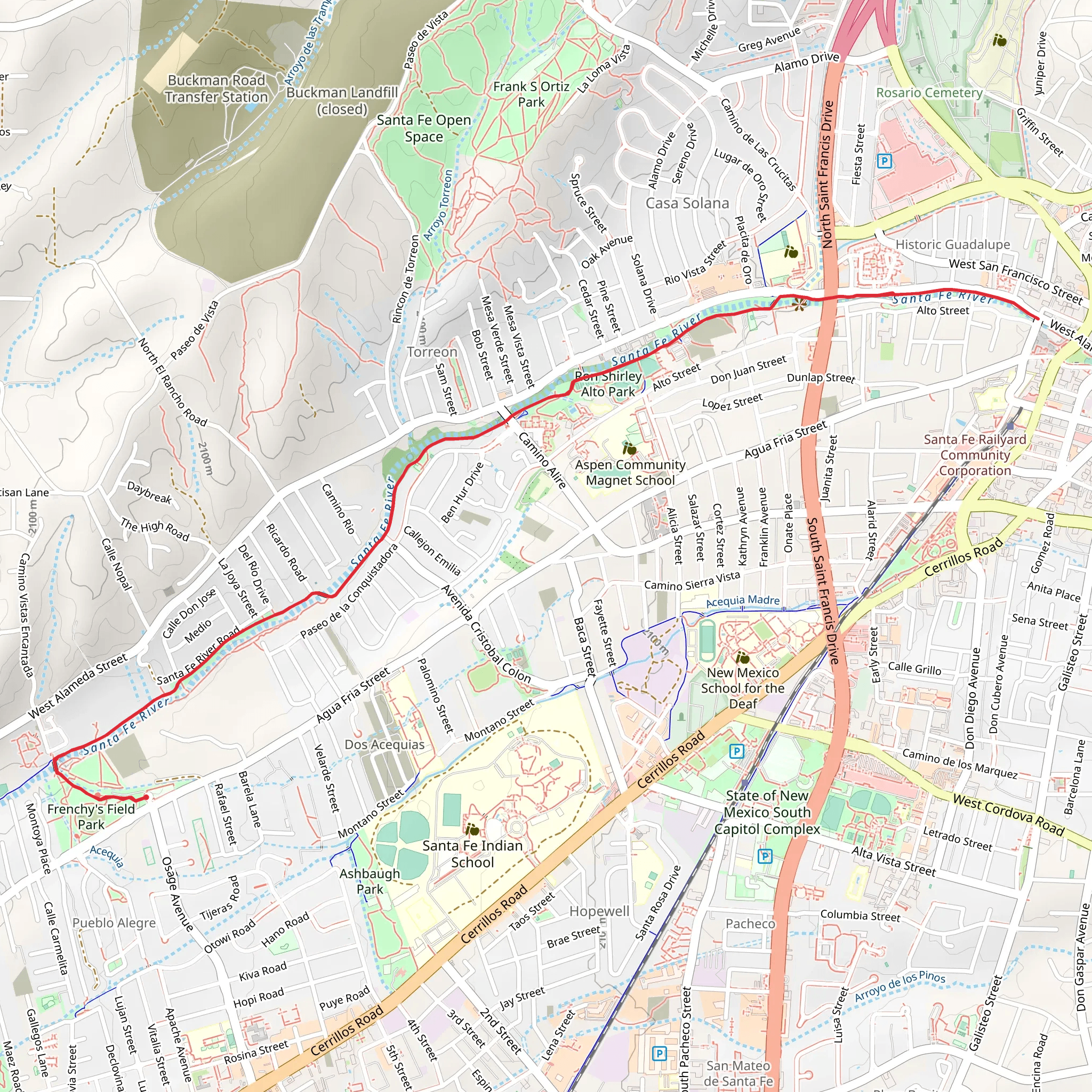 El Camino Real Hiking Trail via Frenchy's Field Park mobile static map