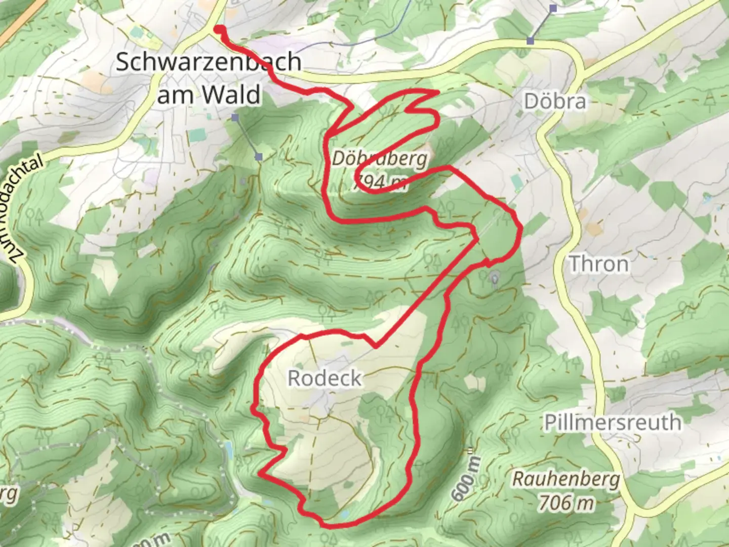 An image depicting the trail Frankenweg Teil and Tuekengrund Weg Loop and its surrounding area.