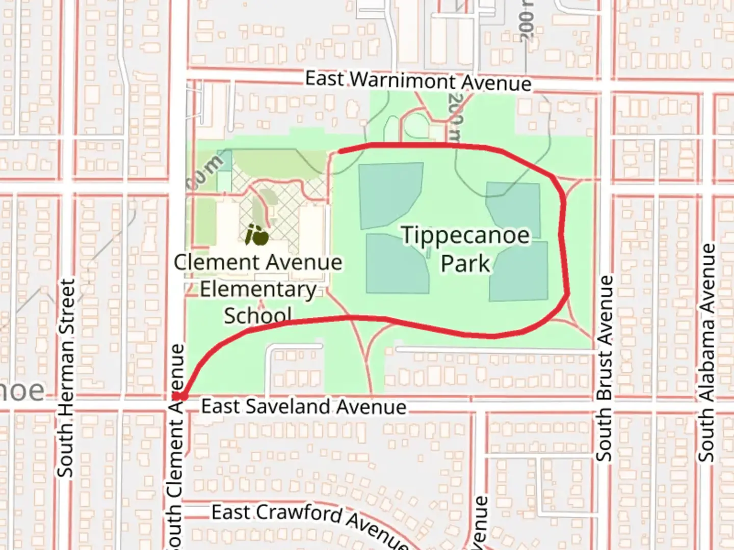 An image depicting the trail Tippecanoe Park and its surrounding area.