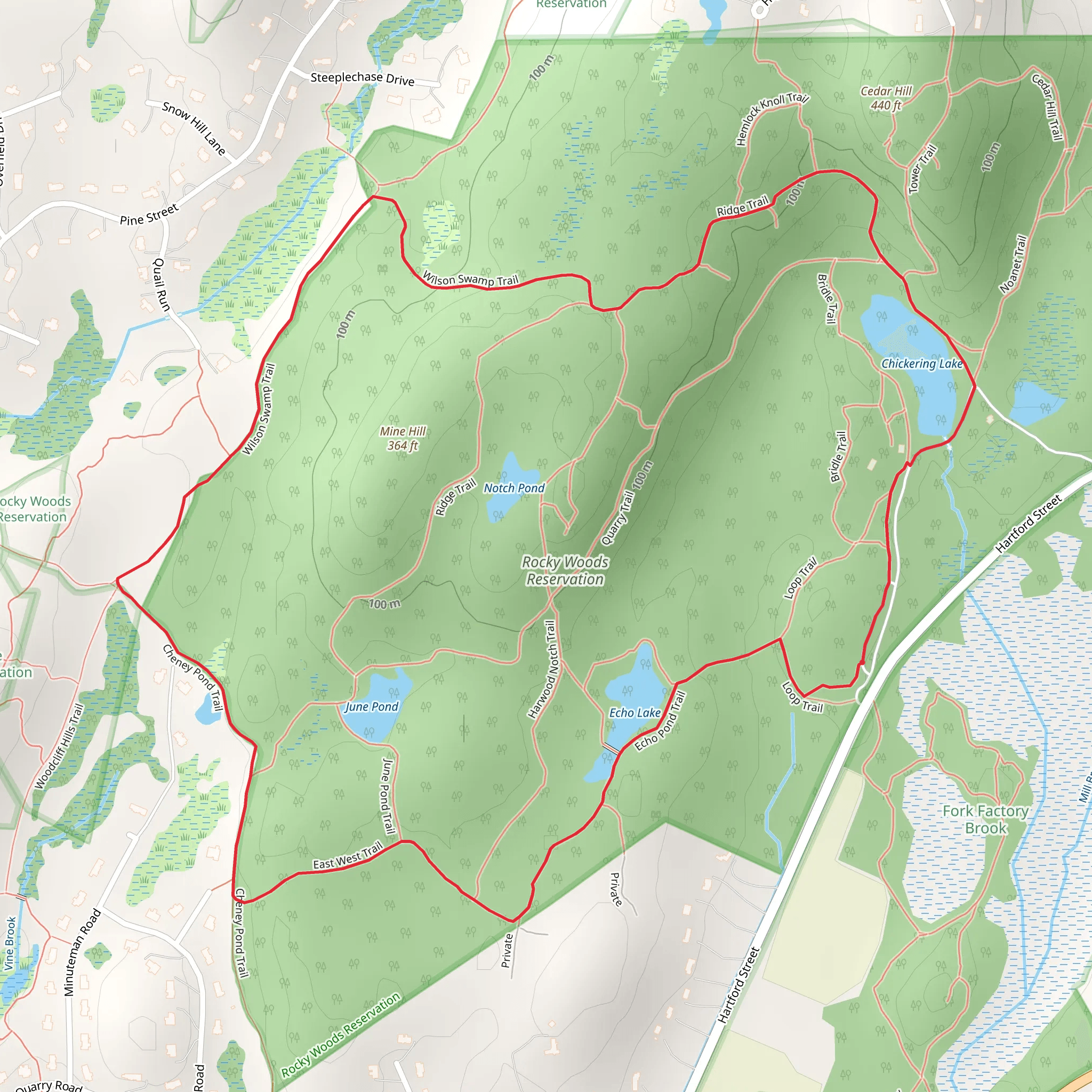 Rocky Woods Reservation Loop Trail mobile static map