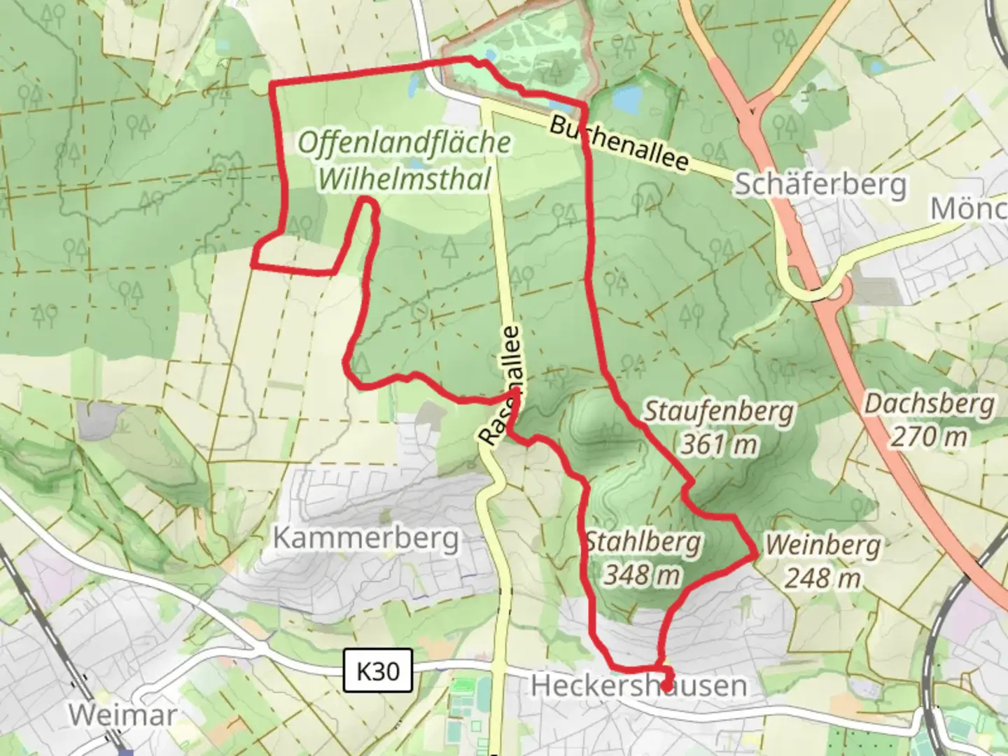 An image depicting the trail Ahnatal Hessenweg Loop and its surrounding area.