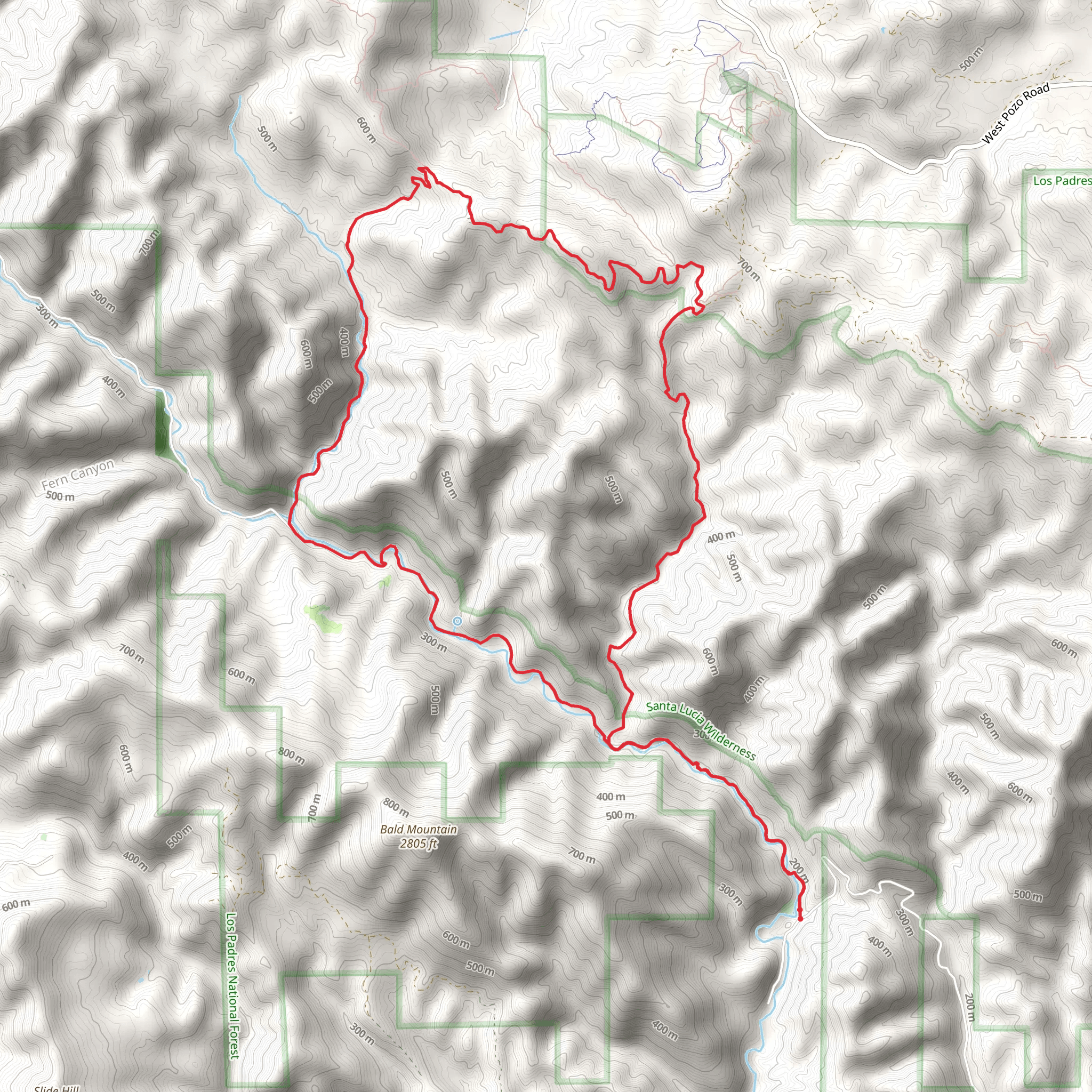 Upper Lopez Canyon Road, Little Falls and Big Falls Loop Trail mobile static map