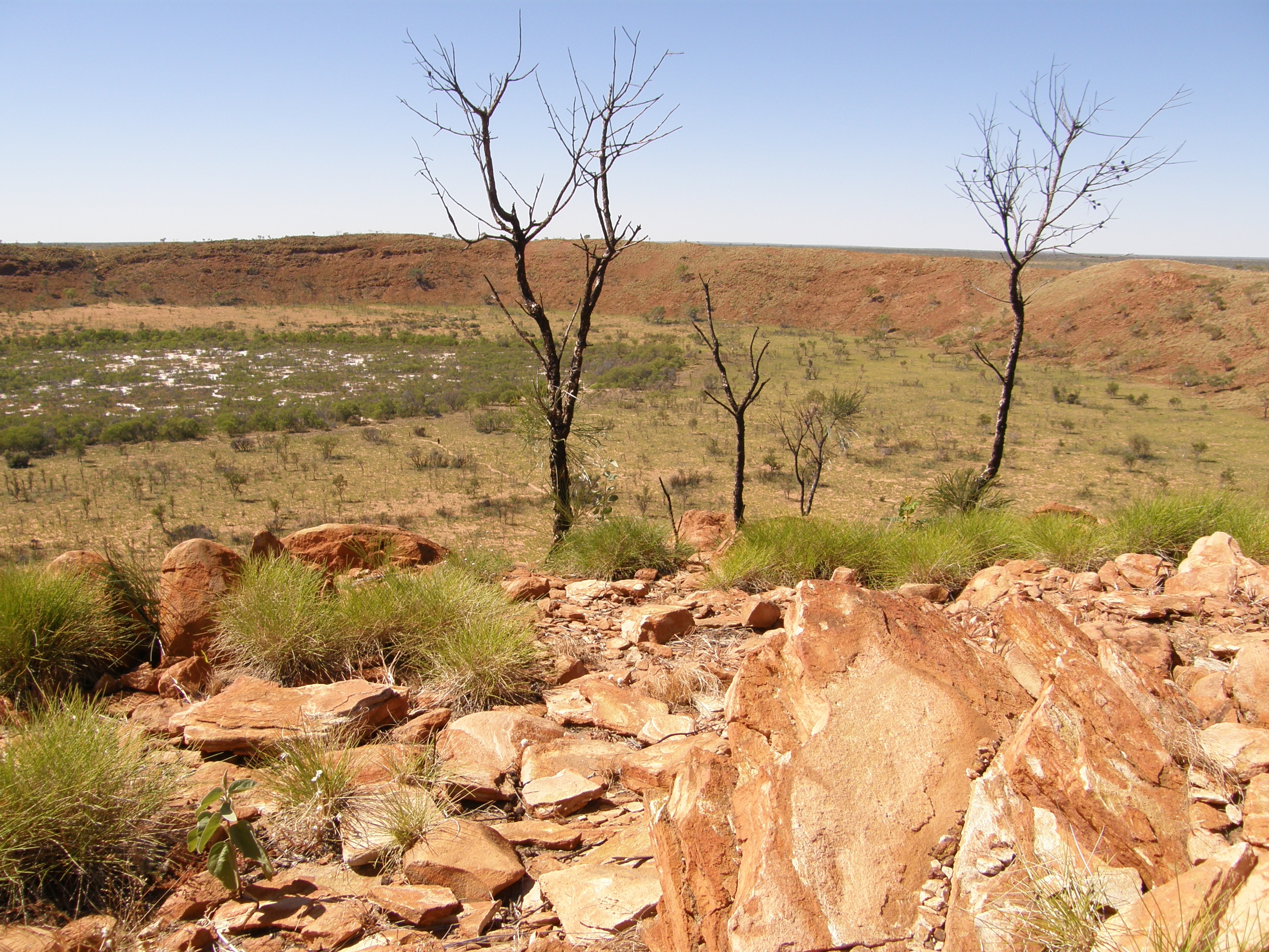 An image depicting the trail Wolfe Creek Meteorite Crater National Park and its surrounding area.