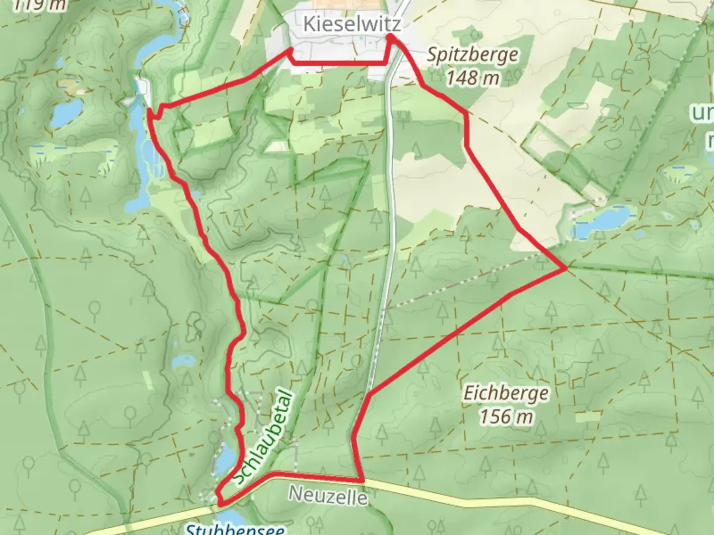 An image depicting the trail Schlaube via Schlaubetal Wanderweg and Walkmuehle and its surrounding area.