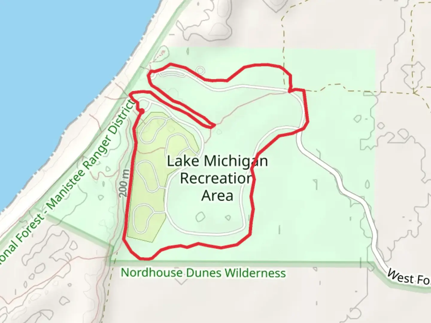 An image depicting the trail Lake Michigan Recreation Area Loop and its surrounding area.