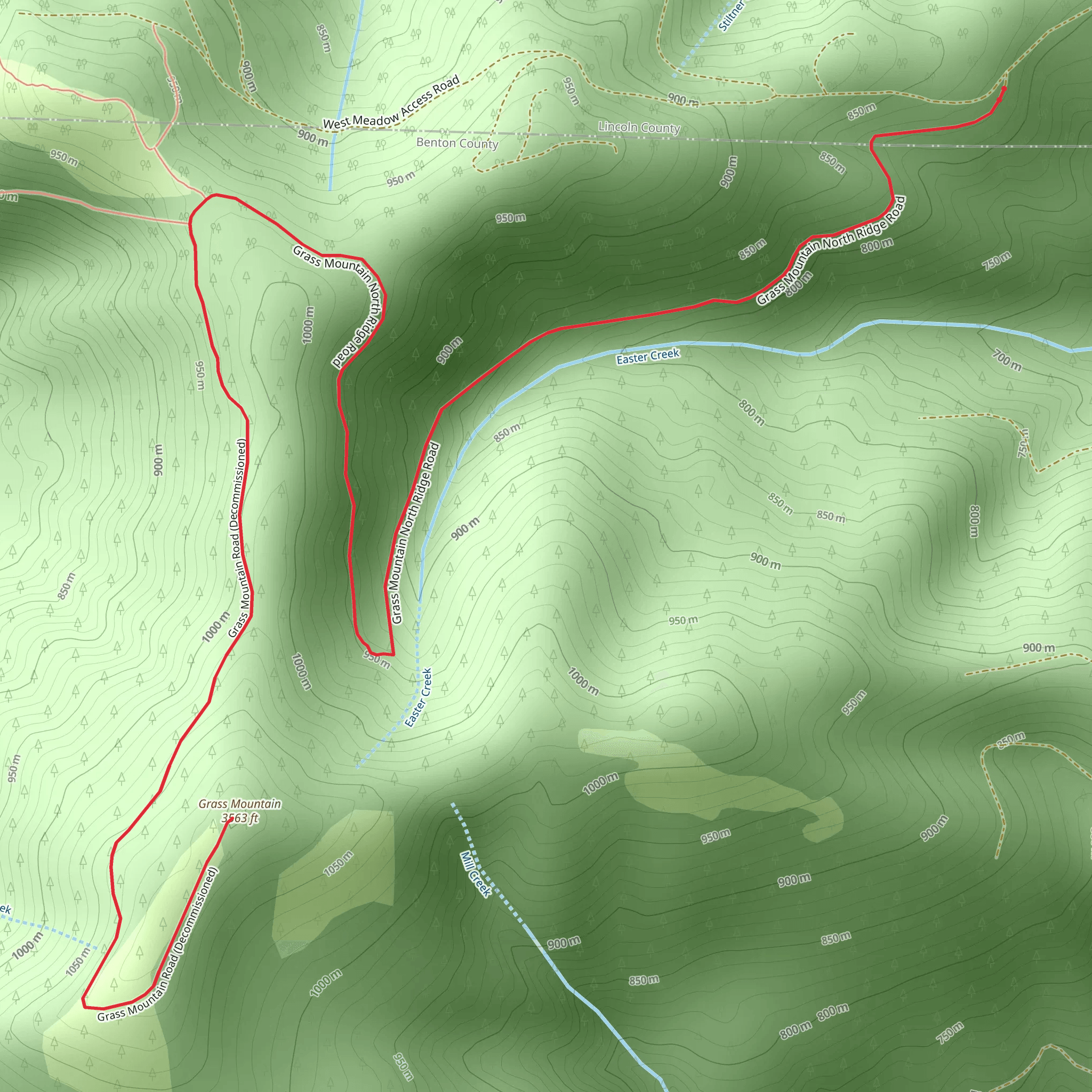 Grass Mountain via Grass Mountain North Ridge mobile static map