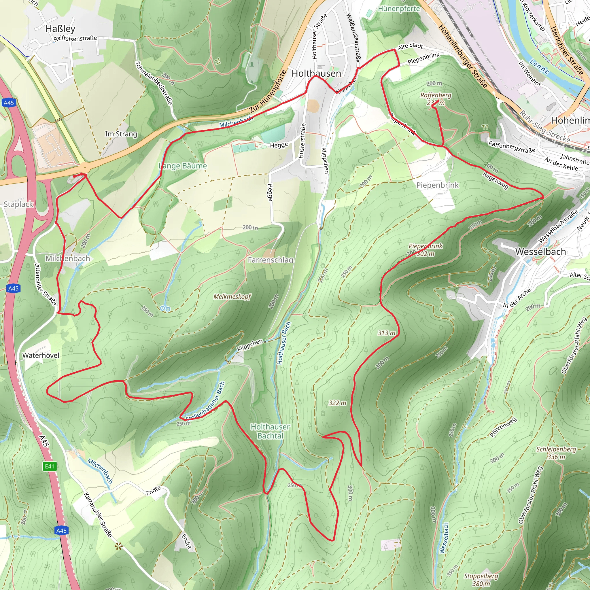 Raffenberg and Piepenbrink via Rundweg ueber dir Volmehoehen mobile static map