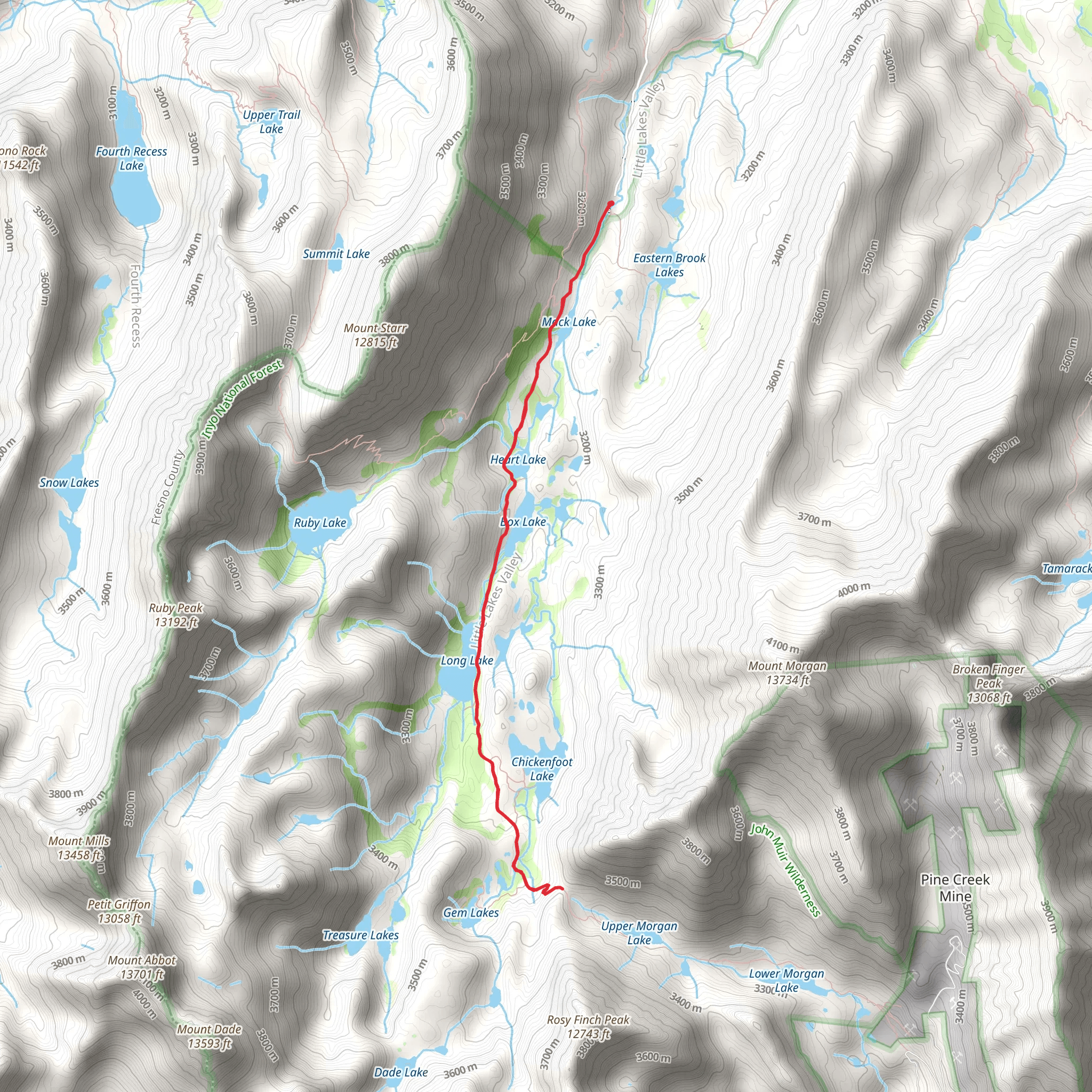 Little Lakes Valley to Morgan Pass Trail mobile static map