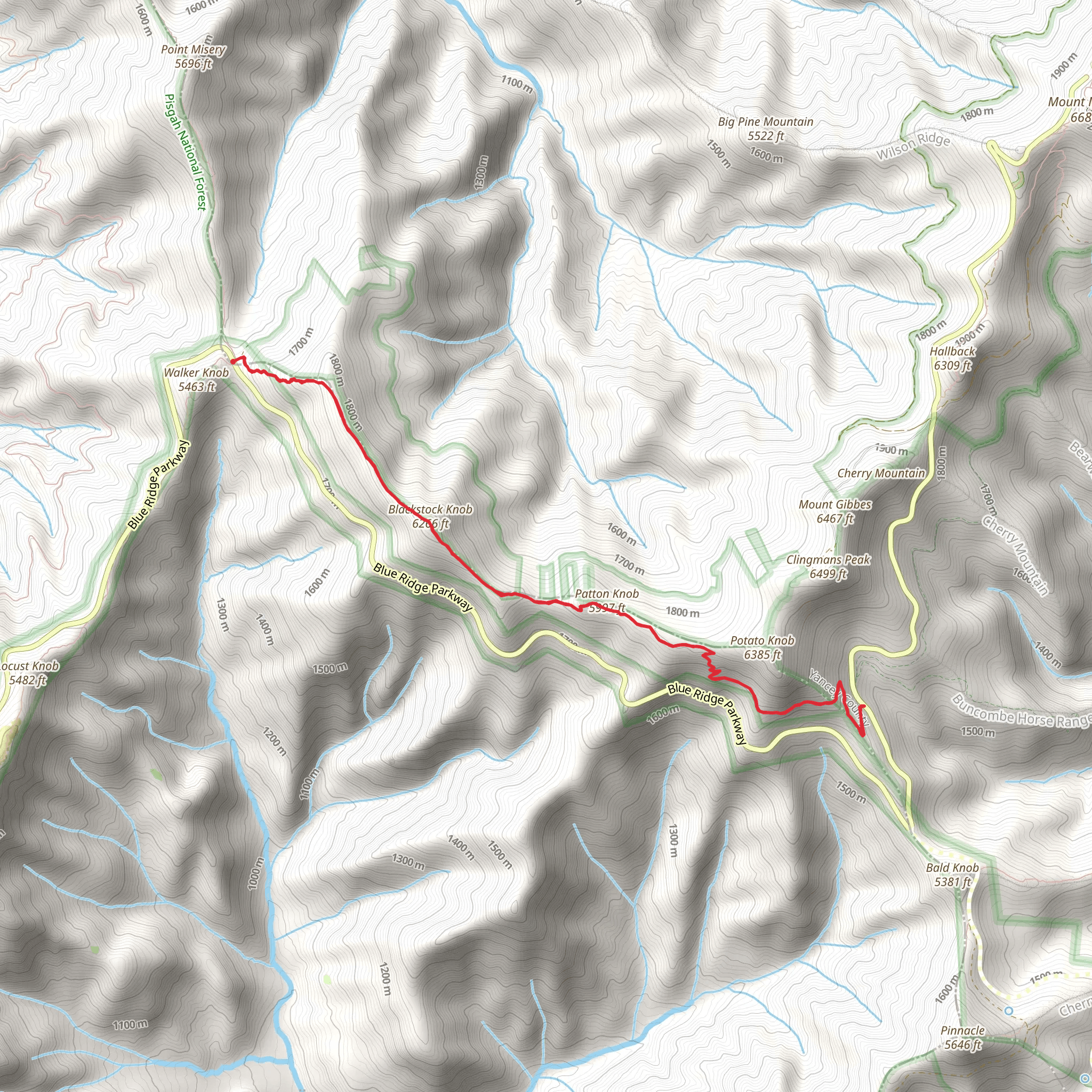 Patton Knob and Blackstock Knob via Mountains-to-Sea Trail mobile static map