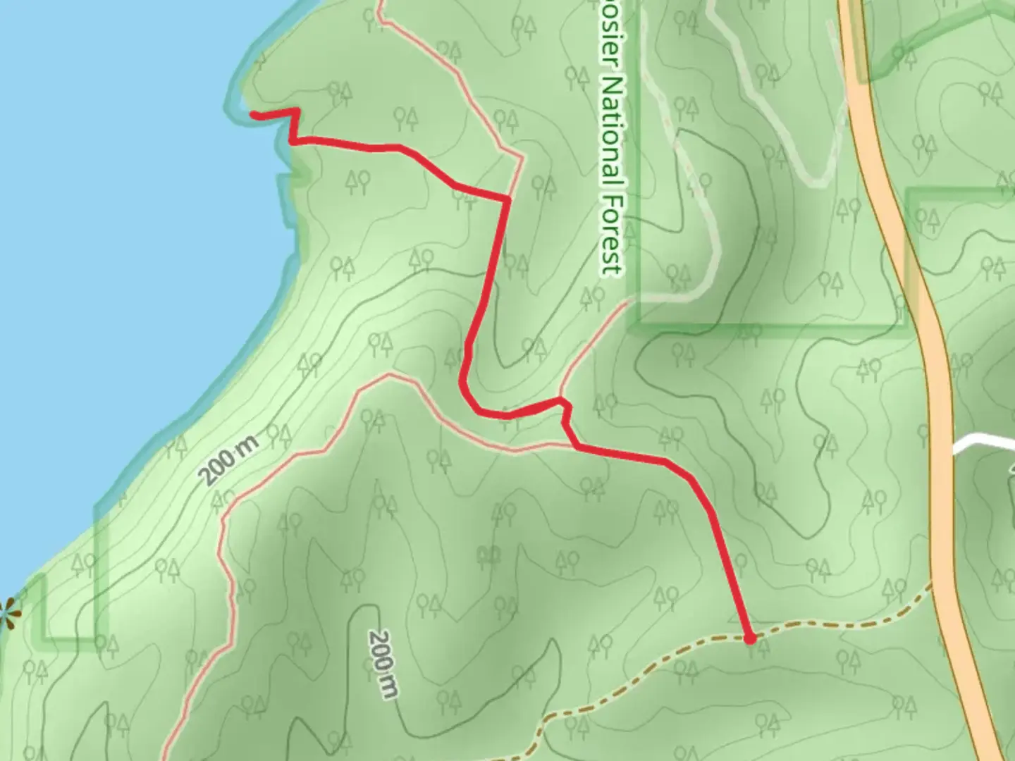 An image depicting the trail Lake Monroe Shore from Waldrip Creek Road and its surrounding area.