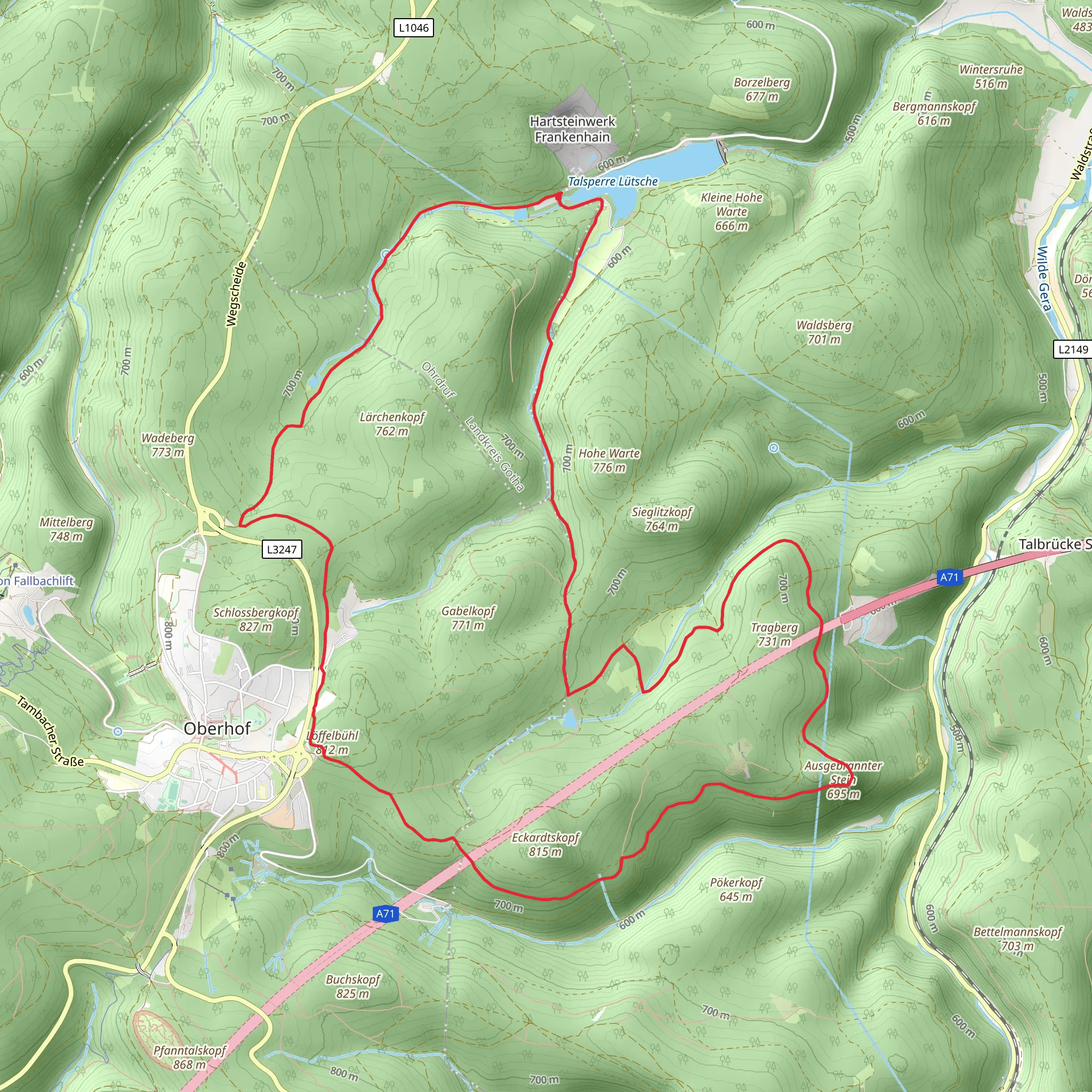 Oberhof Loop via Ausgebrannter Stein mobile static map