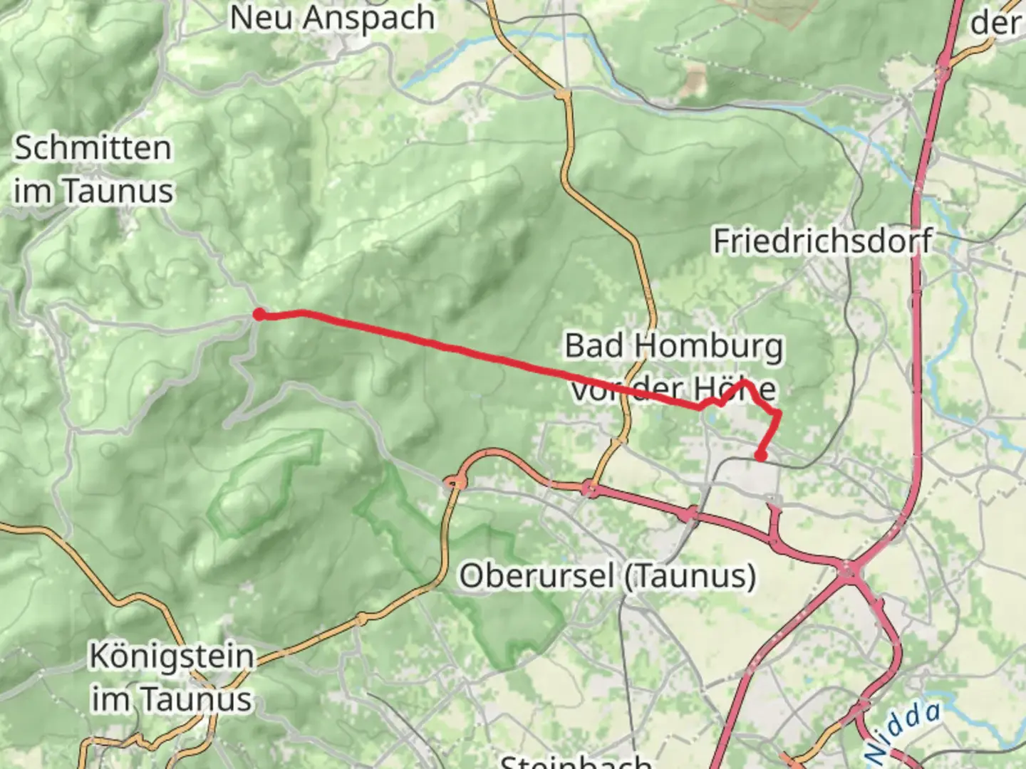 An image depicting the trail Bad Homburg to Sandplacken via Taunusklub Route and its surrounding area.