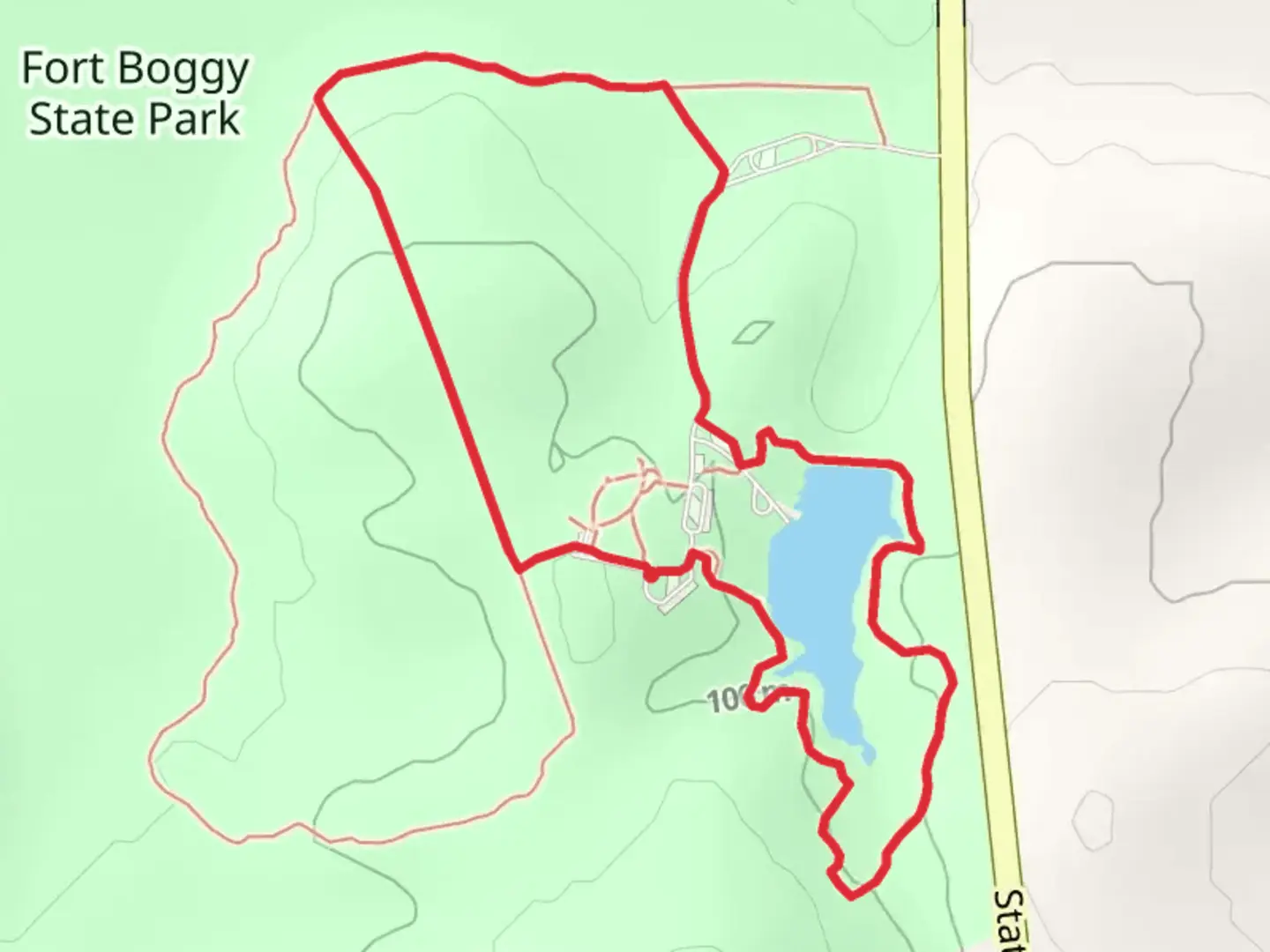 An image depicting the trail Fort Boggy State Park Loop and its surrounding area.