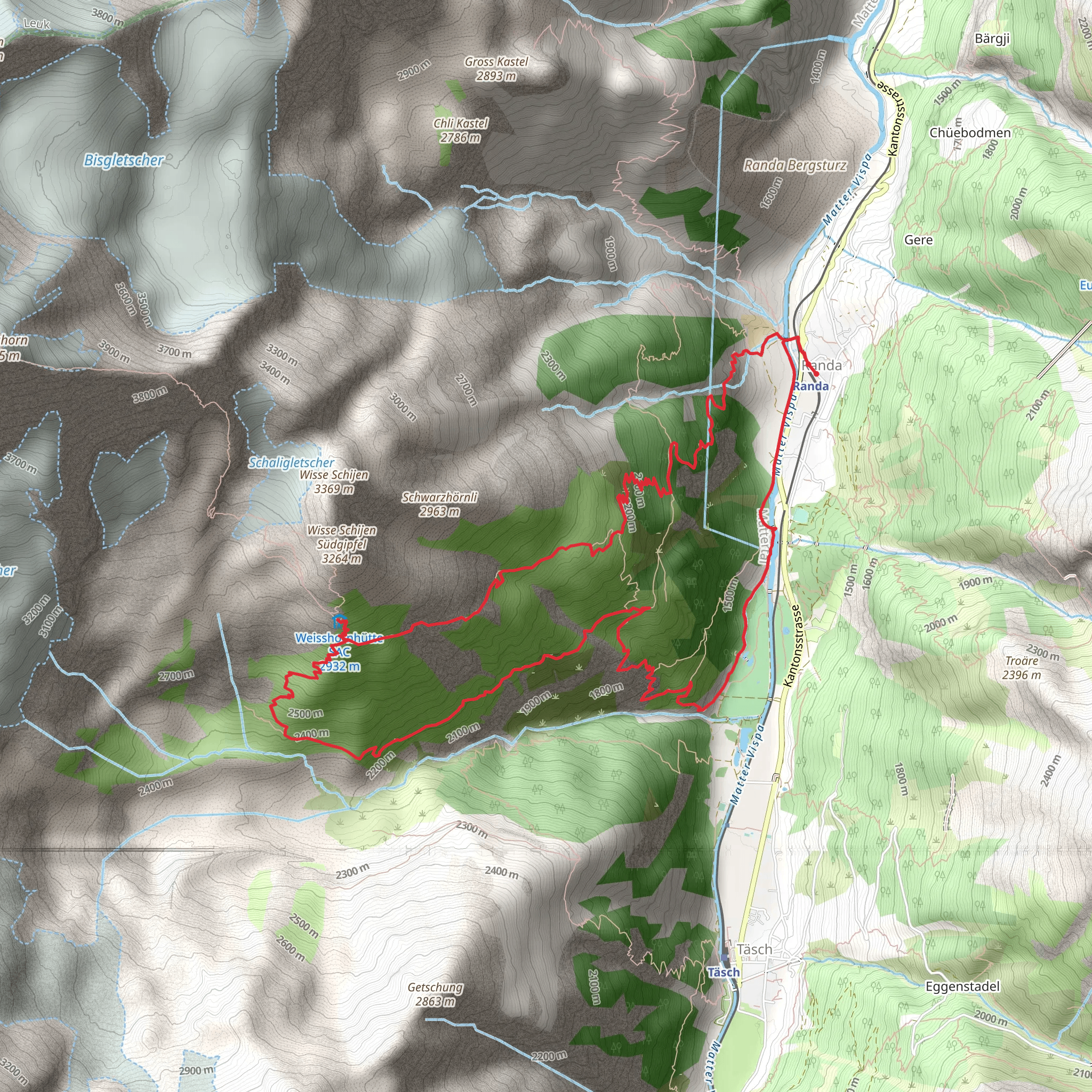 Hike to the Weisshorn Hut Nr 61 mobile static map