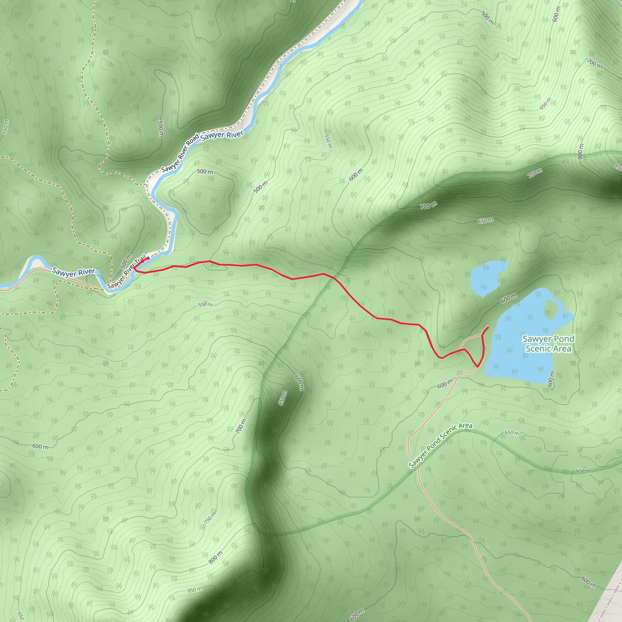 Sawyer Pond from Sawyer River Trail mobile static map