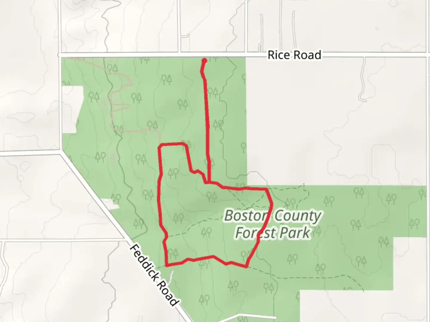 An image depicting the trail Boston County Forest Park Loop and its surrounding area.