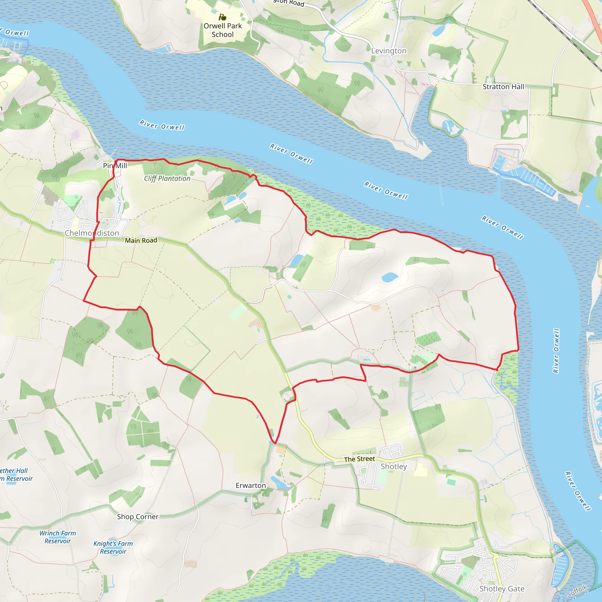 Erwarton - Church End and River Orwell from Pin Mill mobile static map