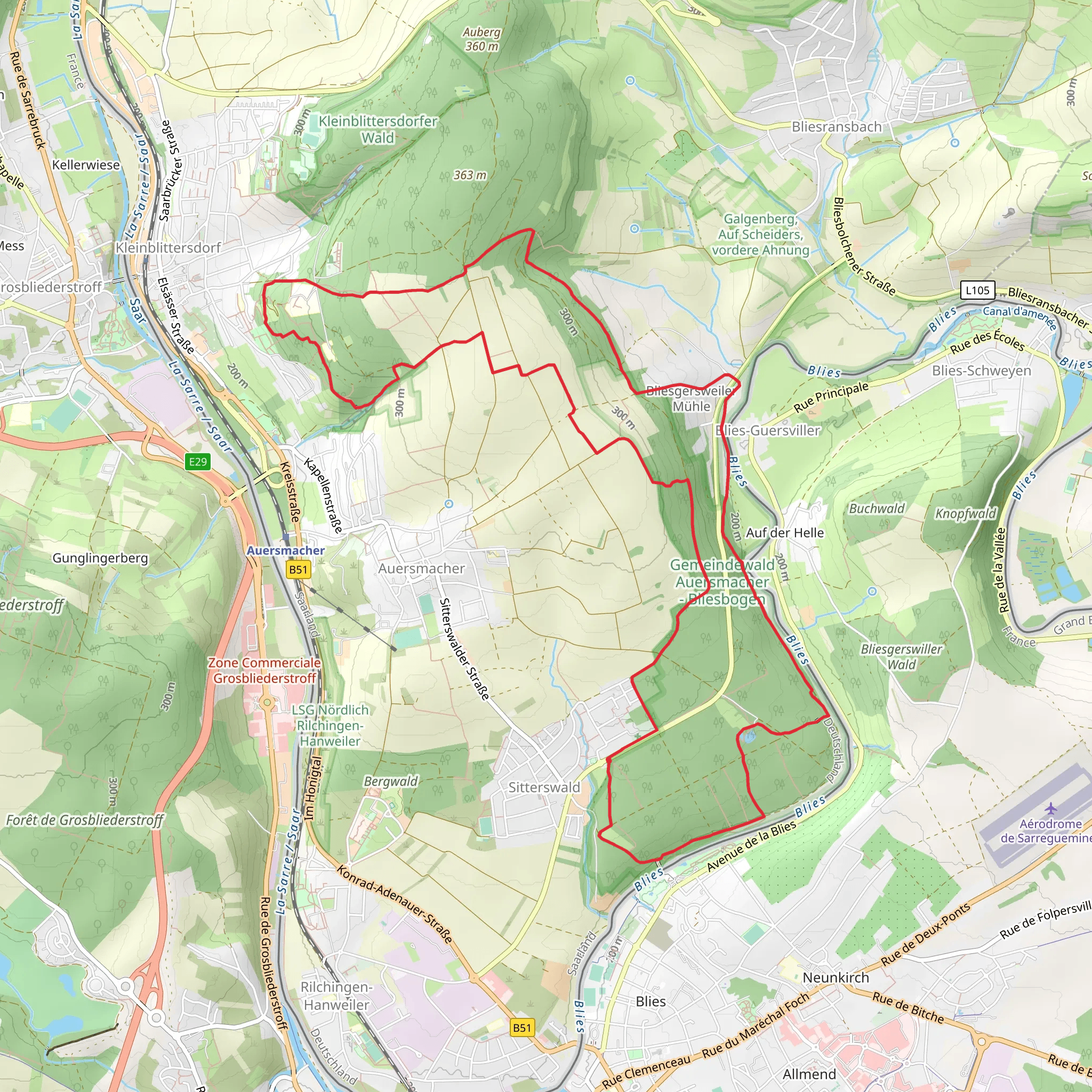 Mühlenwaldweiher and Gemeindewald Auersmacher - Bliesbogen Loop - Sitterswald mobile static map