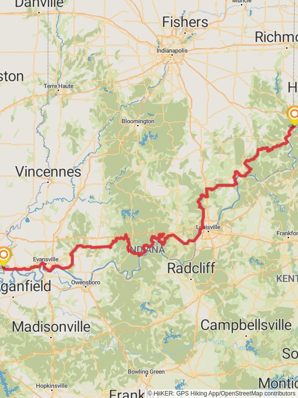 American Discovery Trail South Route - Indiana mobile static map