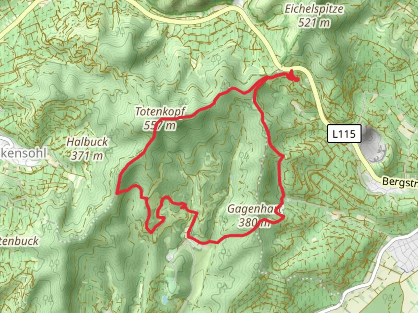 An image depicting the trail Gierstein - Adlerhorstsattel and Unterer Fischweier and its surrounding area.