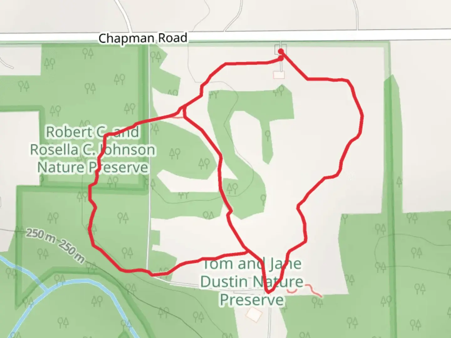 An image depicting the trail Chapman Road Loop and its surrounding area.
