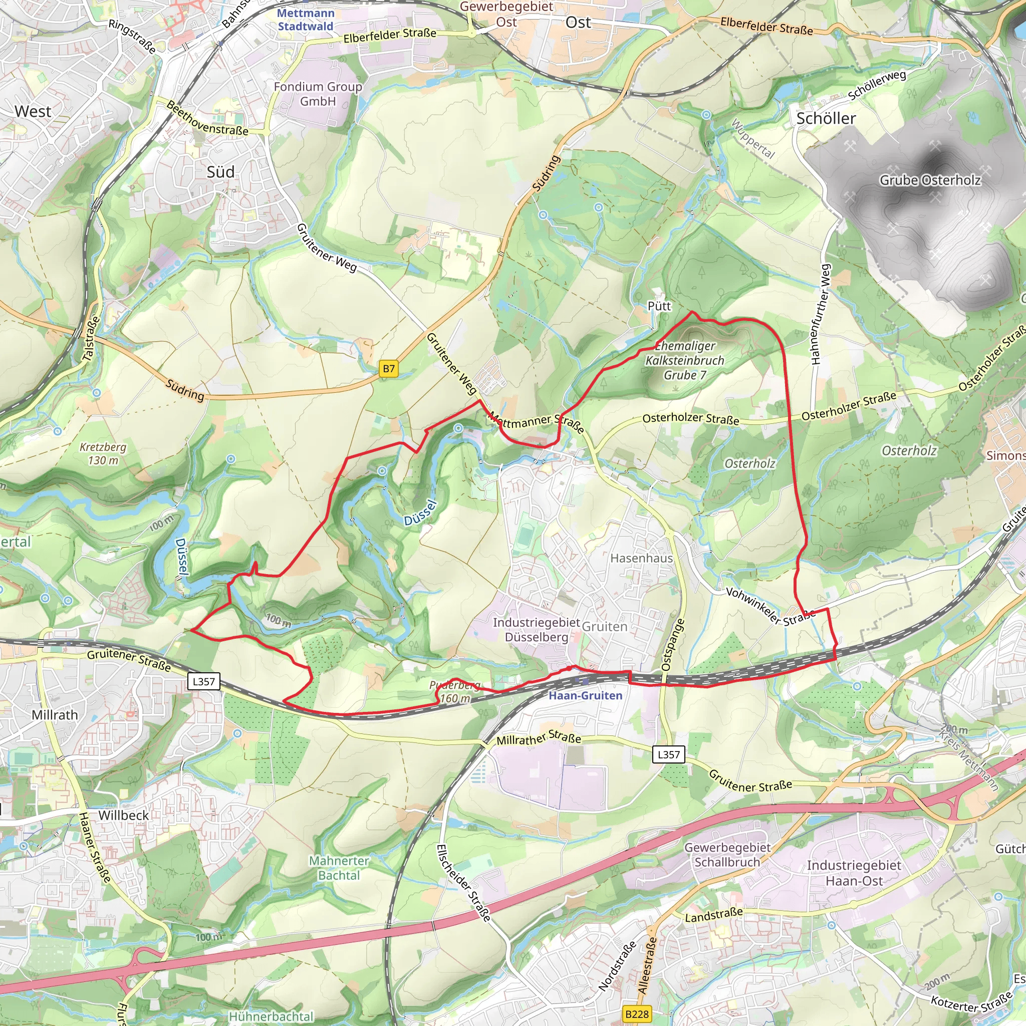 Gruiten Loop Naherholungsgebiet Grube 7 and Winkelsmuhle mobile static map