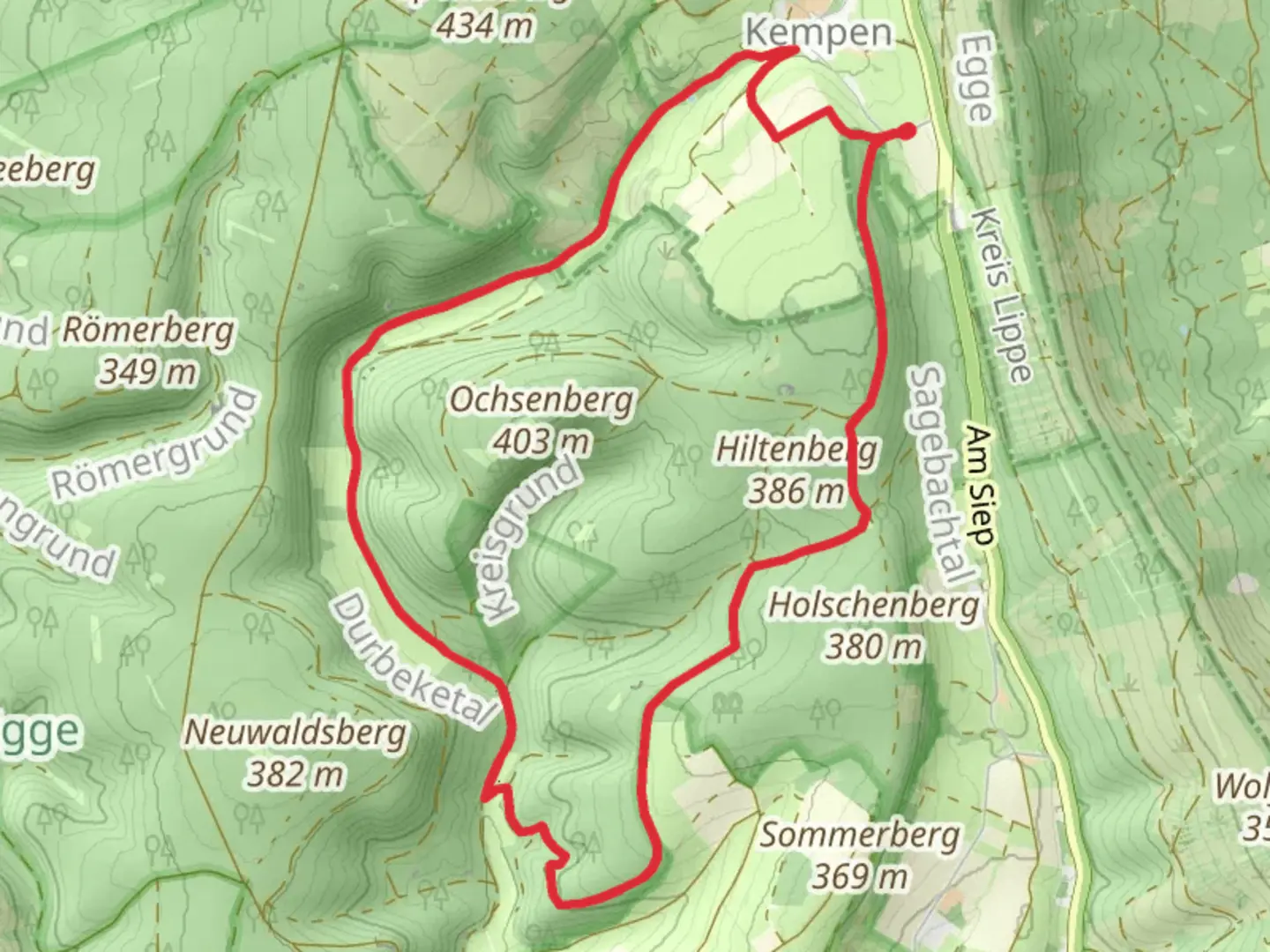 An image depicting the trail Durbekeweg, Klingweg and Saberweg Loop and its surrounding area.