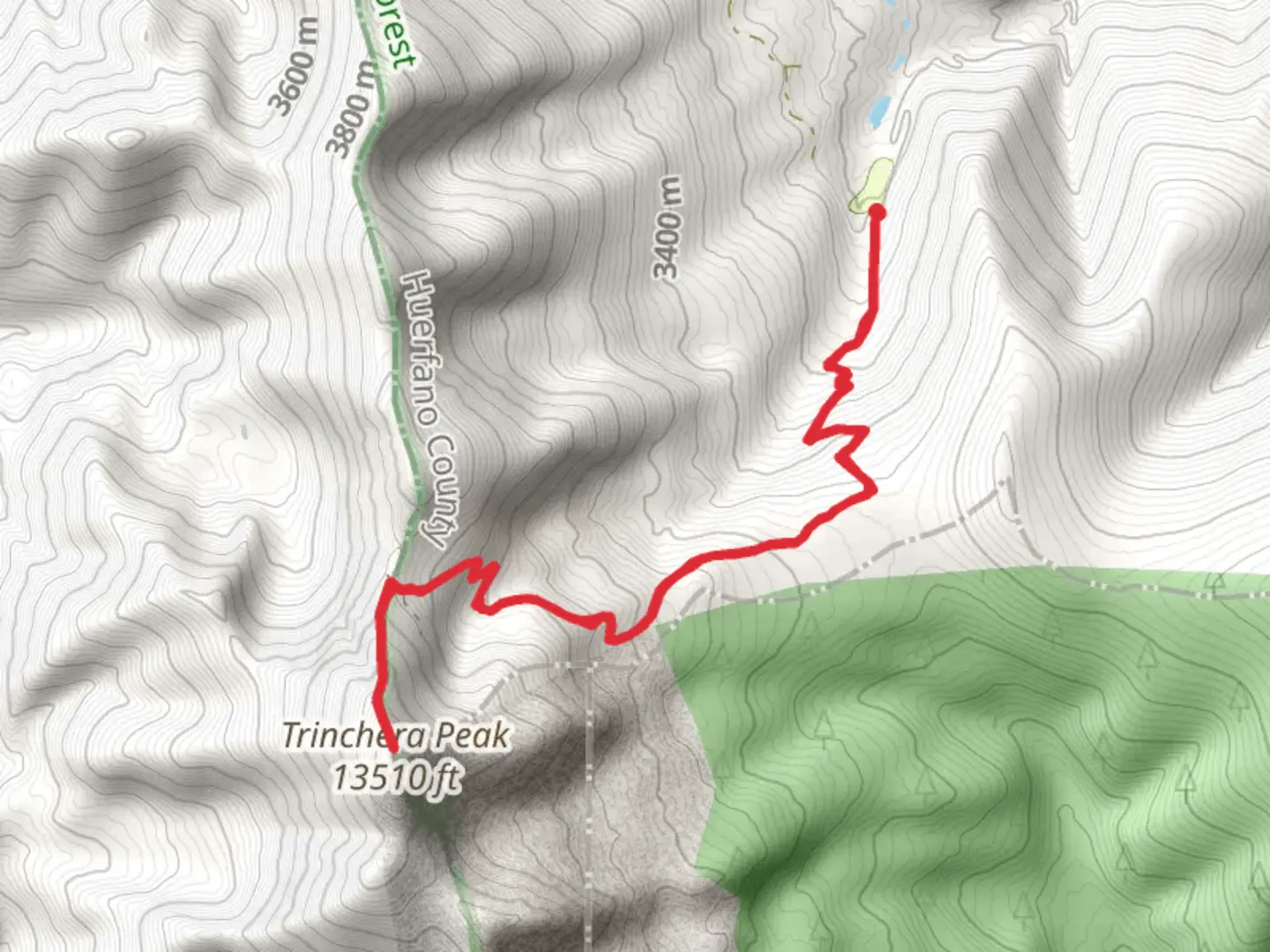 An image depicting the trail Trinchera Peak from Blue Lake Campground and its surrounding area.