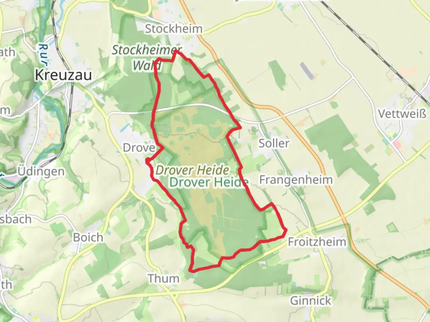 An image depicting the trail Drover Heide Loop and its surrounding area.