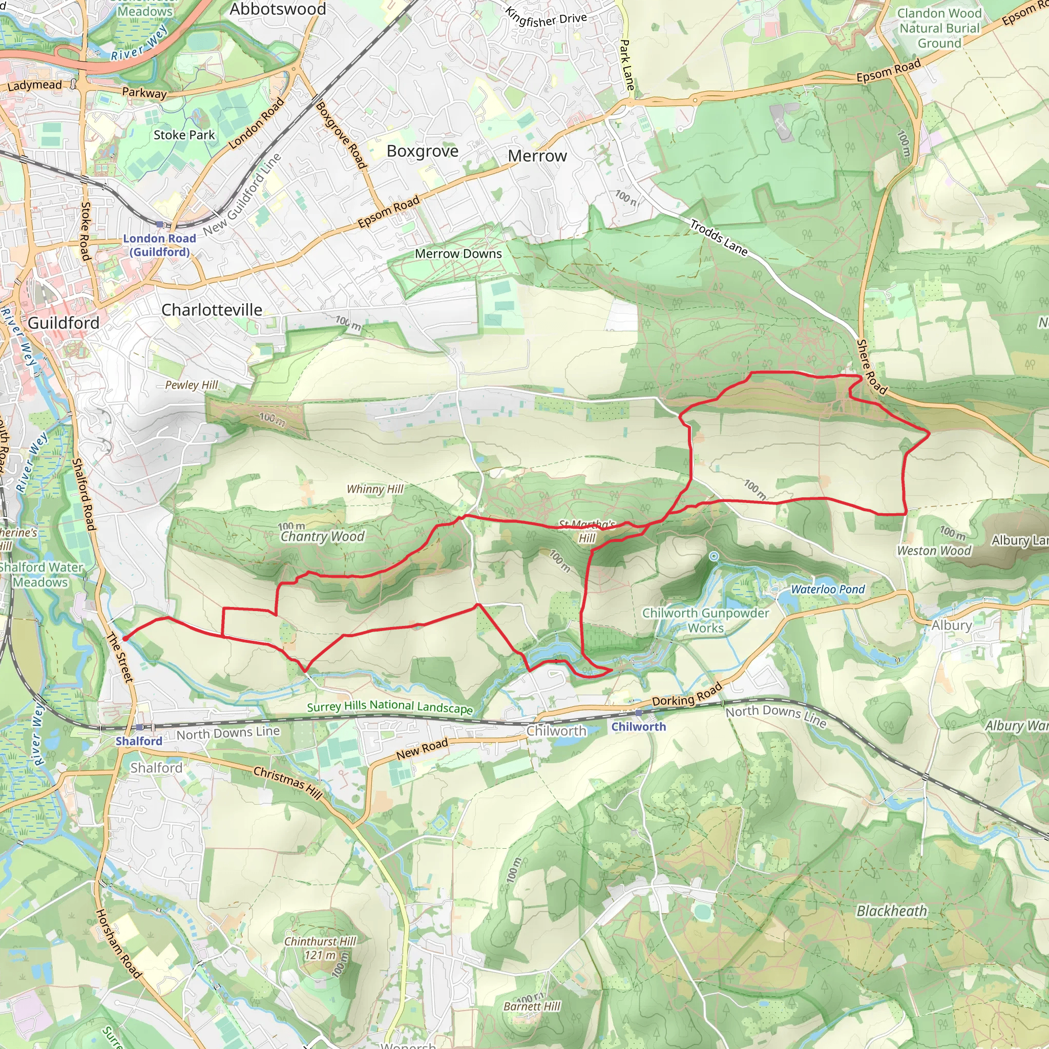 St Martha's Hill, Newlands Corner and Gunpowder Mills Fishery Loop mobile static map