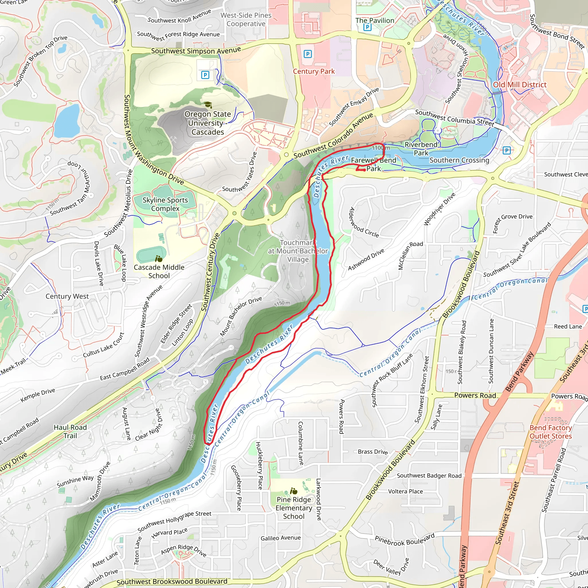 Deschutes River and Mt Bachelor Village Loop Trail mobile static map