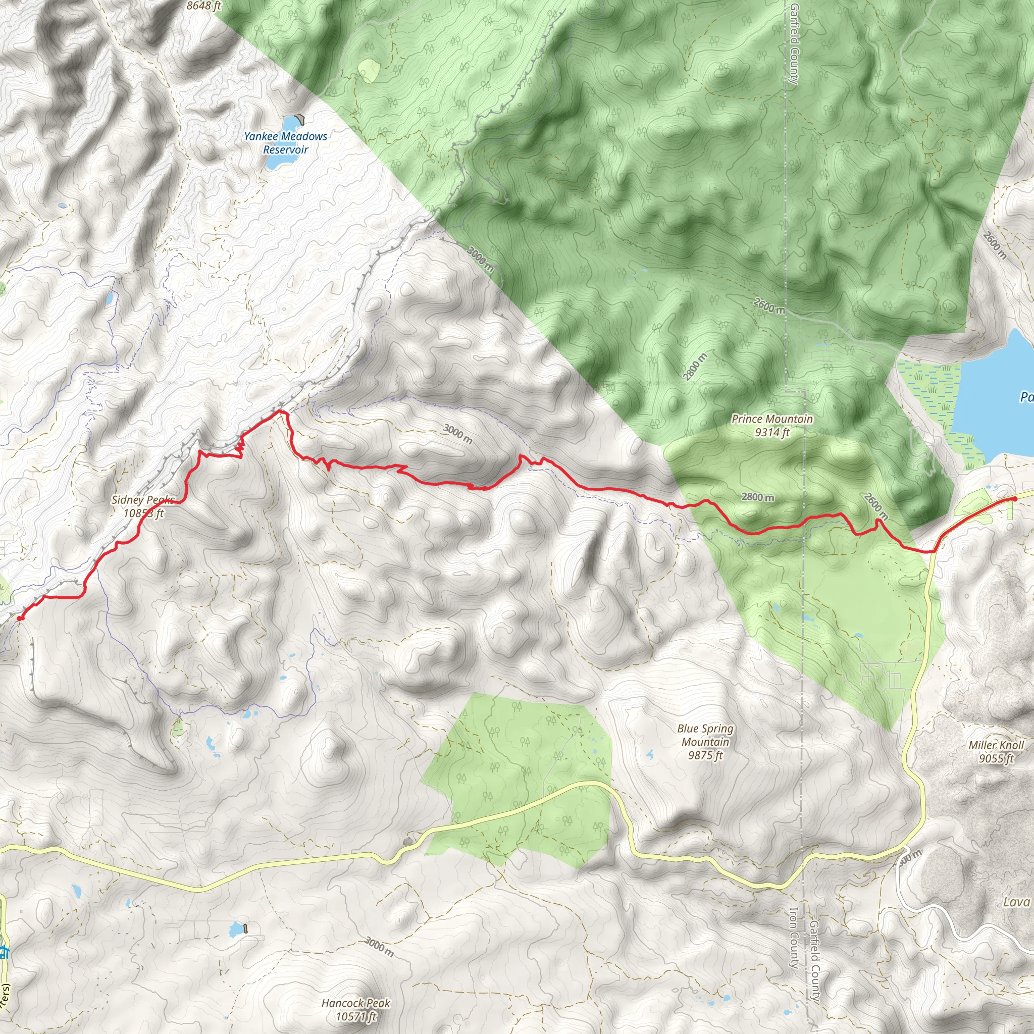 Sidney Peaks Trail to Panguitch Lake mobile static map