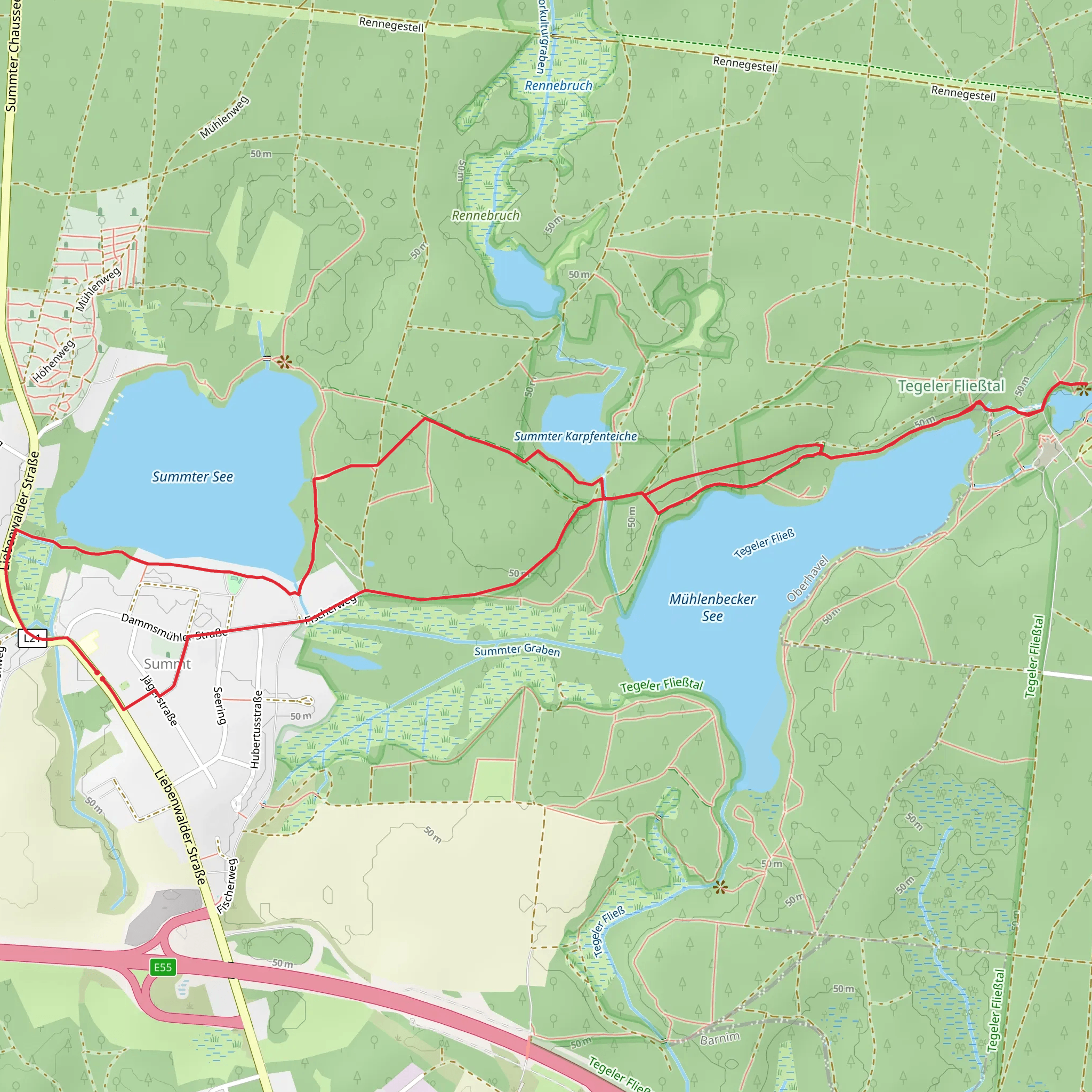 Summter See, Mühlenbecker See and Mühlenteich mobile static map