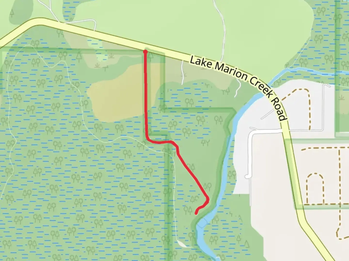 An image depicting the trail Lake Marion Creek Road and its surrounding area.