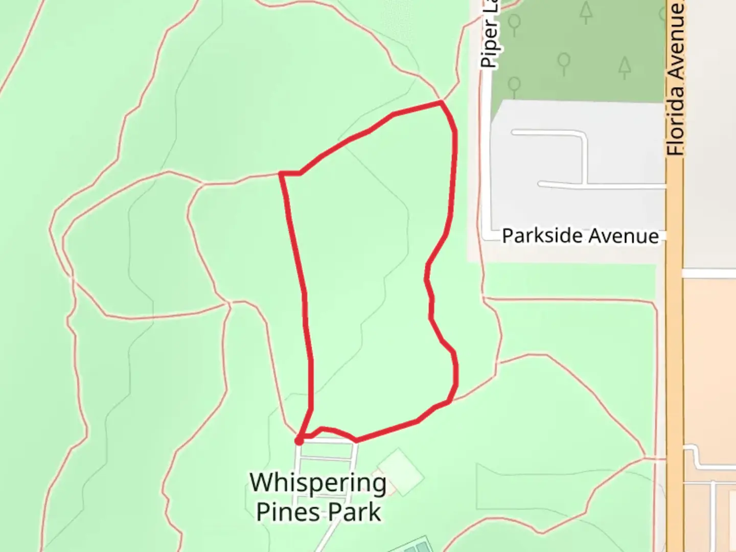An image depicting the trail Red Loop and its surrounding area.