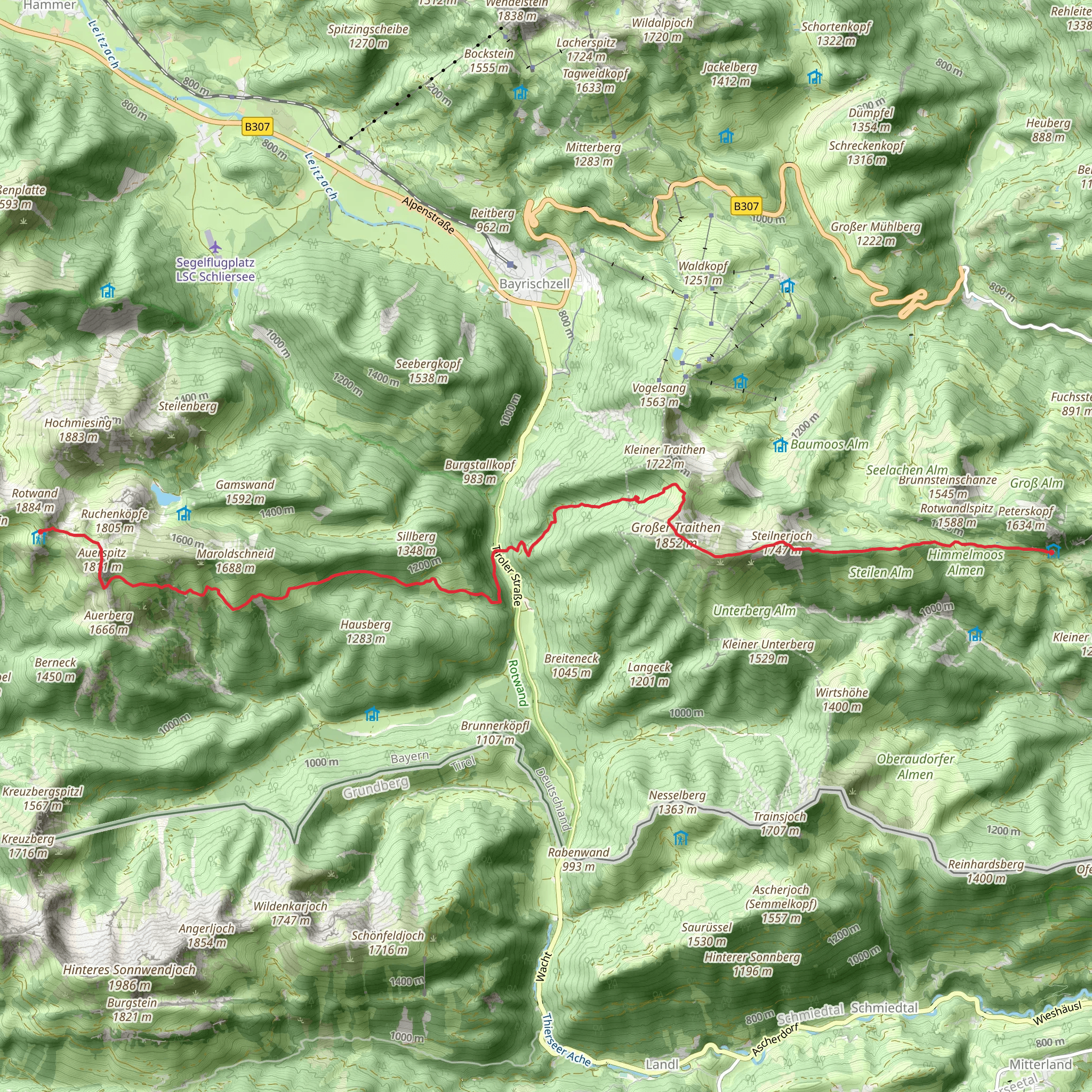 Brunnsteinhaus to Rotwandhaus Walk via Grober Traithen mobile static map