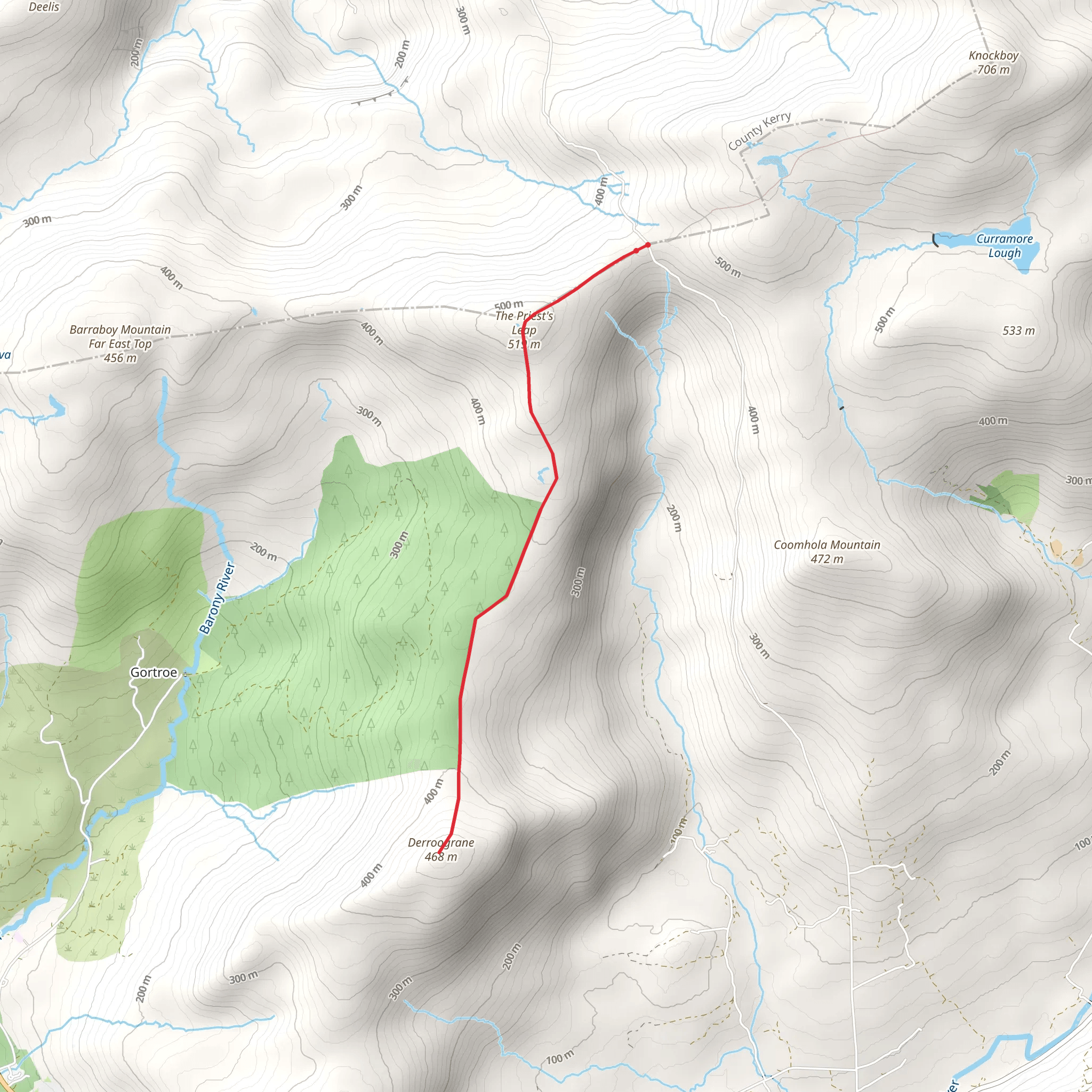 Derroograne Hill Walk via The Priest's Leap mobile static map