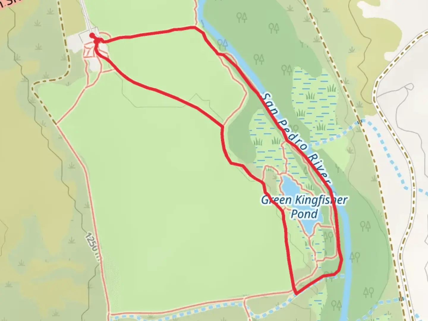 An image depicting the trail Green Kingfisher Pond Loop and its surrounding area.