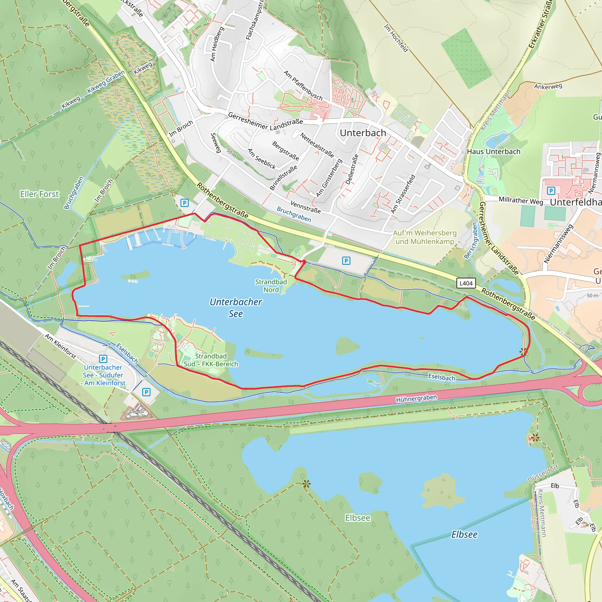 Unterbacher See Loop via Neanderland Steig mobile static map