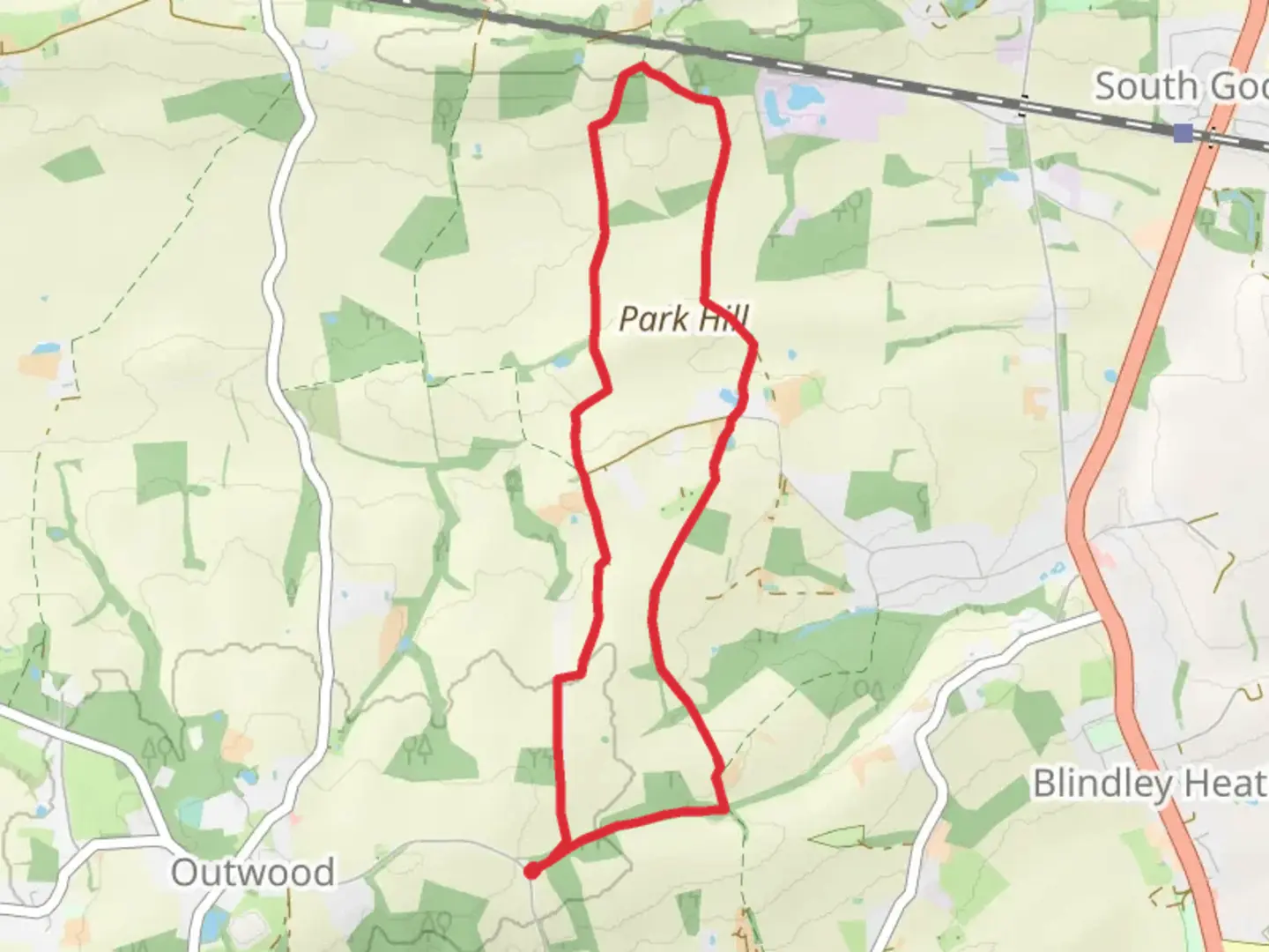 An image depicting the trail Park Hill Loop and its surrounding area.