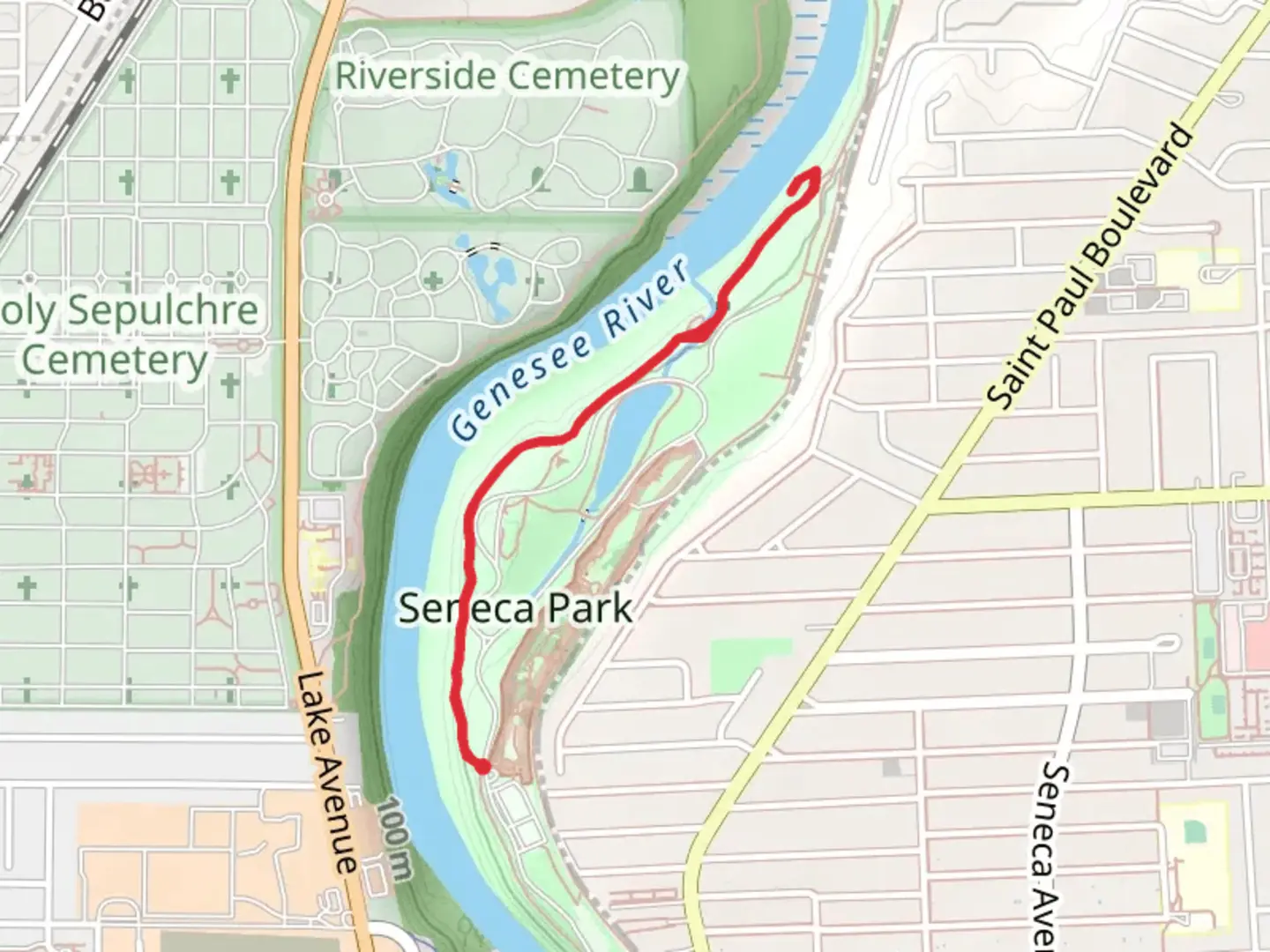 An image depicting the trail Genesee River Walk and its surrounding area.