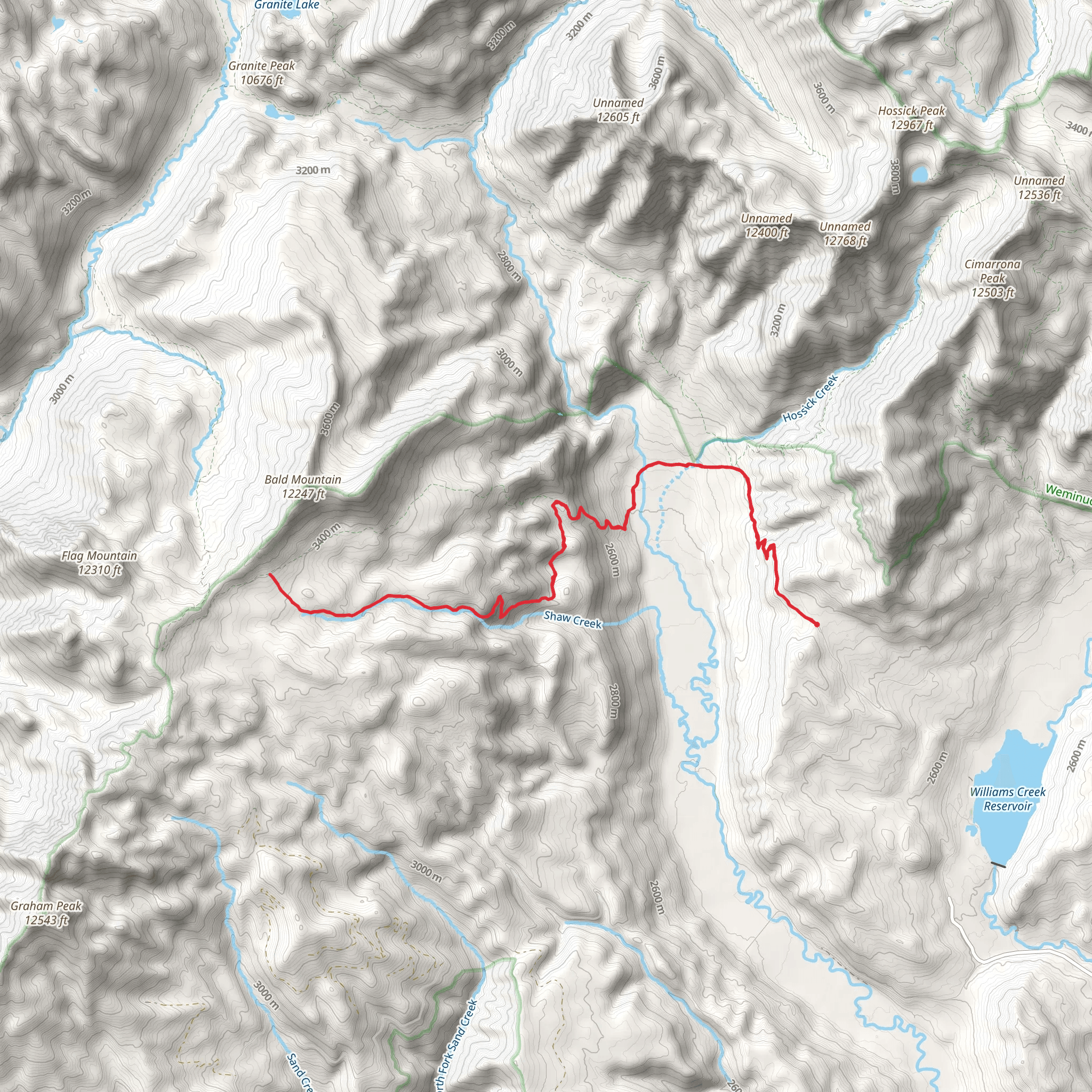 Shaw Creek Trail via Weminuche Trail mobile static map